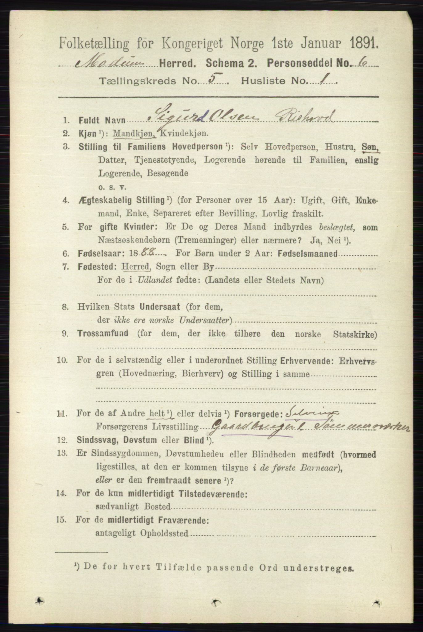 RA, 1891 census for 0623 Modum, 1891, p. 1456