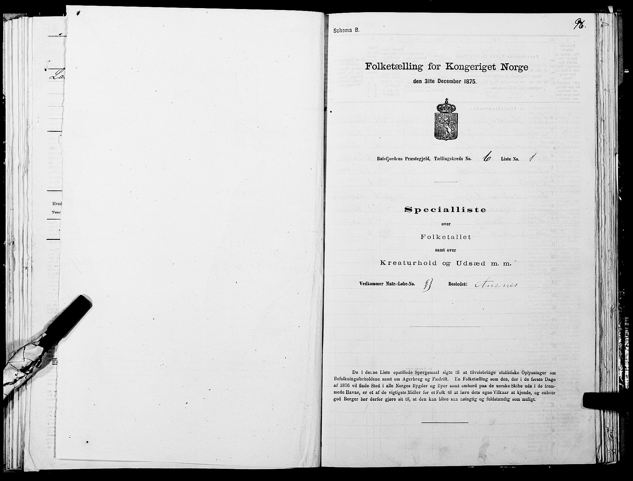 SATØ, 1875 census for 1933P Balsfjord, 1875, p. 3096