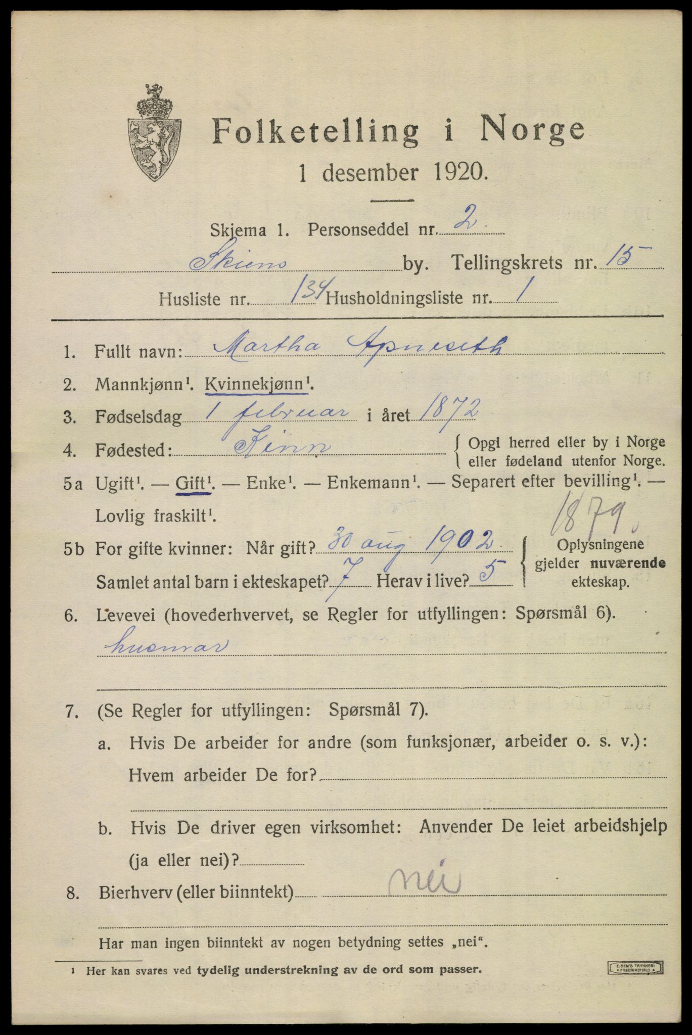 SAKO, 1920 census for Skien, 1920, p. 45716