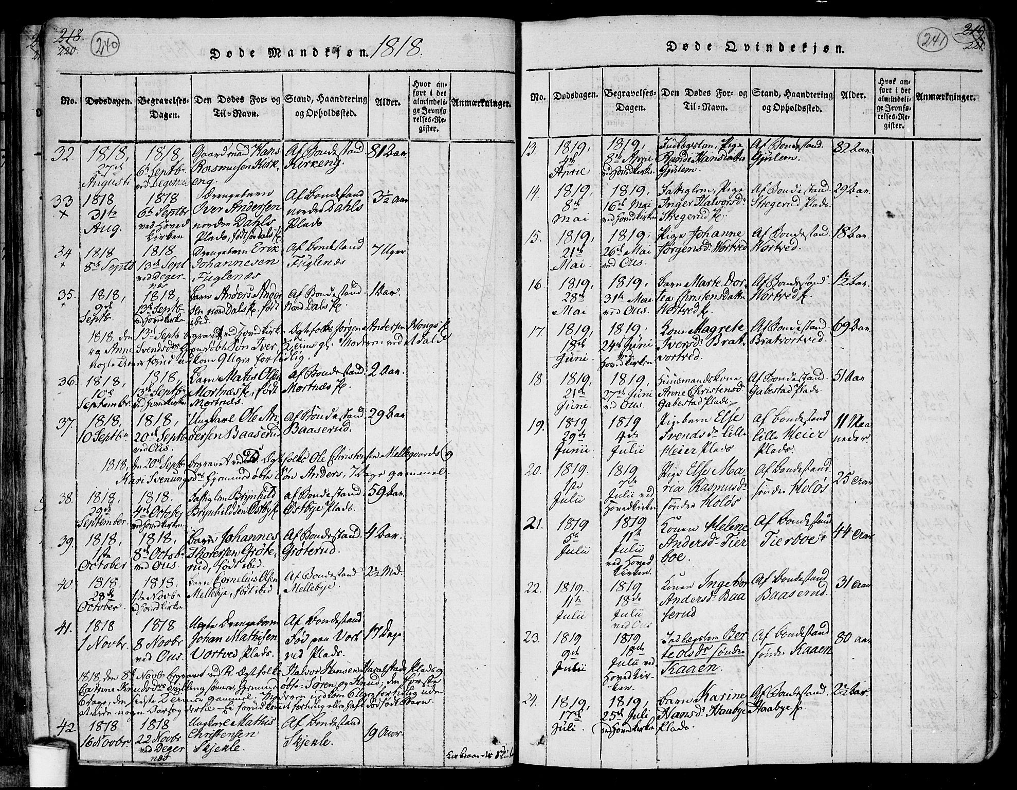 Rakkestad prestekontor Kirkebøker, AV/SAO-A-2008/F/Fa/L0006: Parish register (official) no. I 6, 1814-1824, p. 240-241