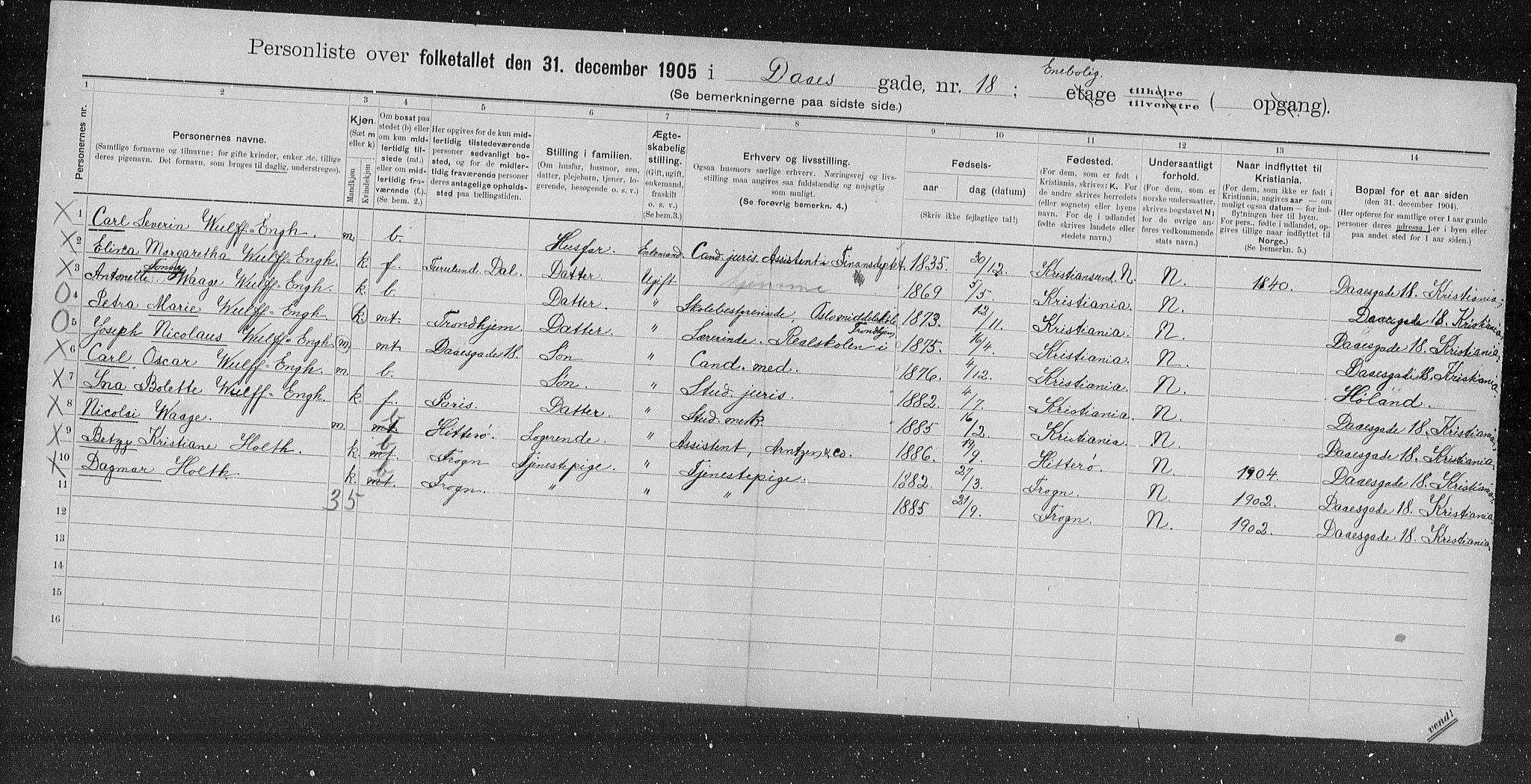 OBA, Municipal Census 1905 for Kristiania, 1905, p. 9414