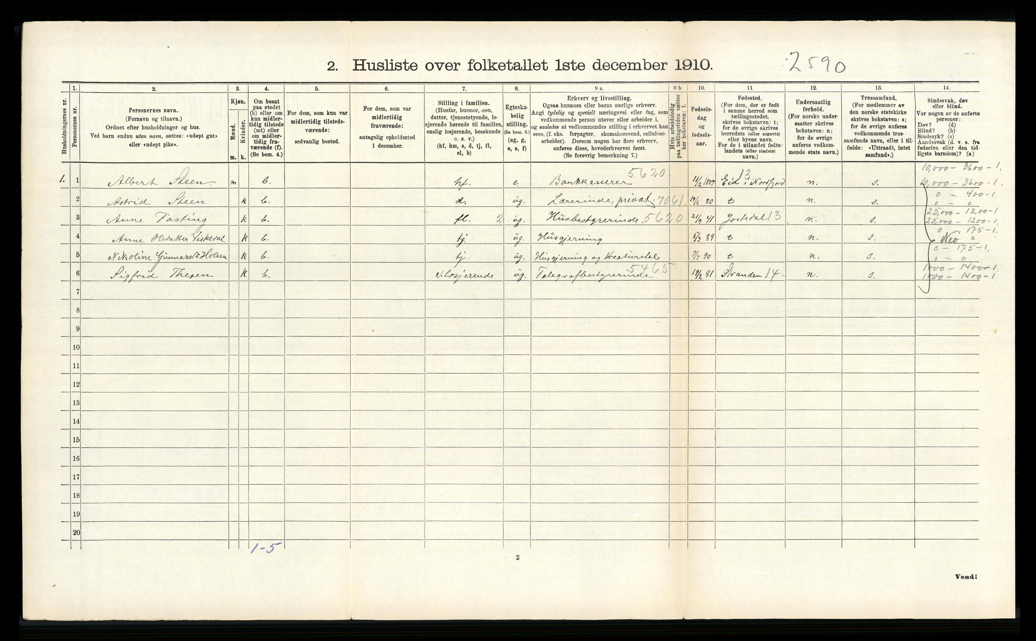 RA, 1910 census for Førde, 1910, p. 188