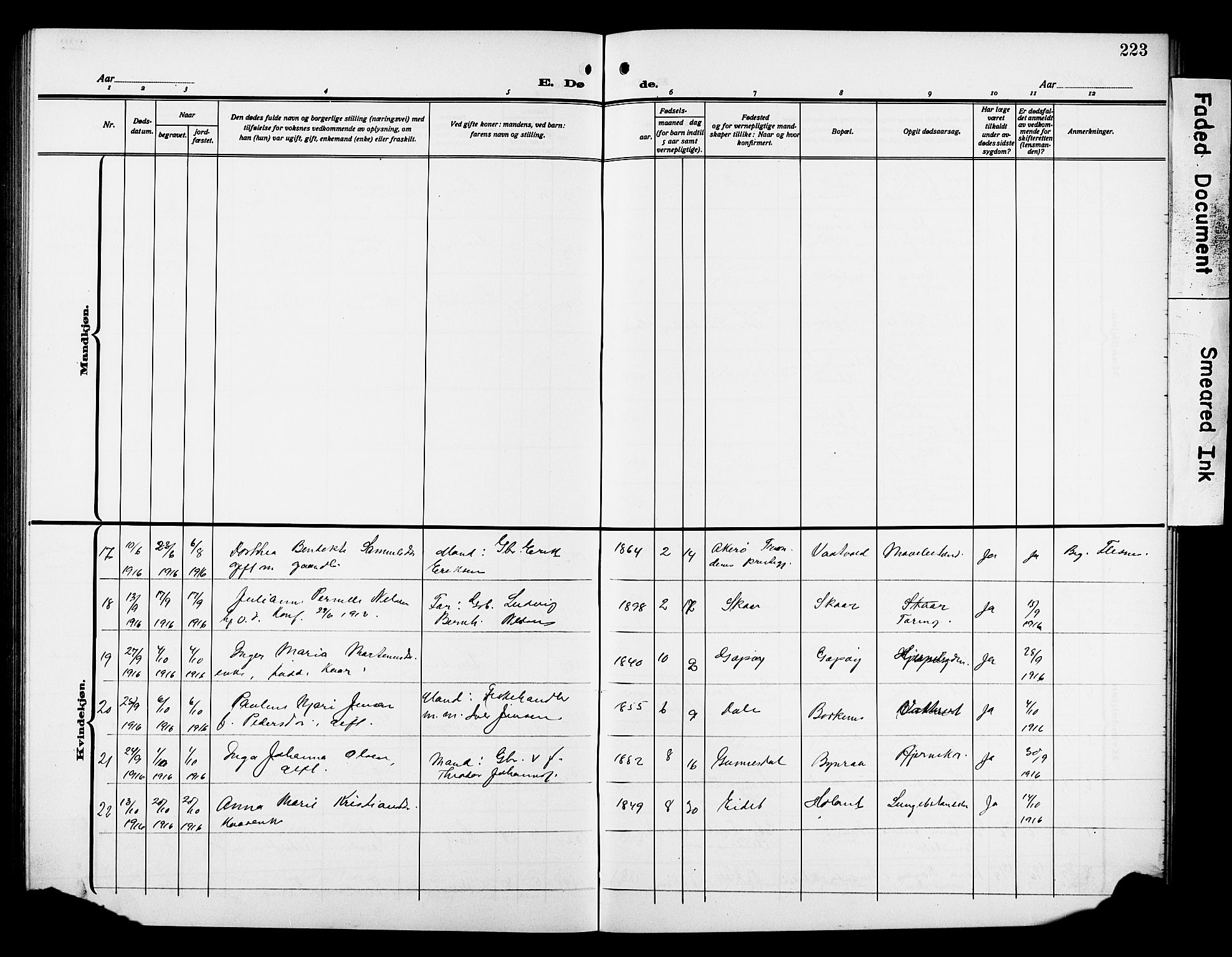 Kvæfjord sokneprestkontor, AV/SATØ-S-1323/G/Ga/Gab/L0006klokker: Parish register (copy) no. 6, 1912-1931, p. 223