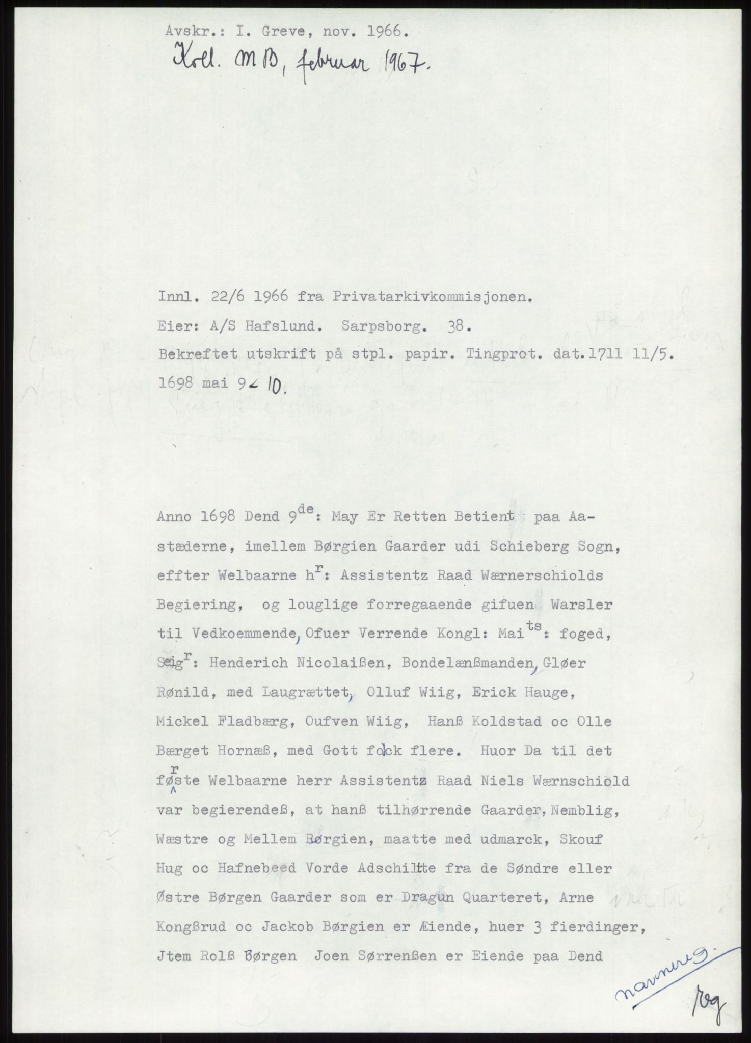 Samlinger til kildeutgivelse, Diplomavskriftsamlingen, RA/EA-4053/H/Ha, p. 276