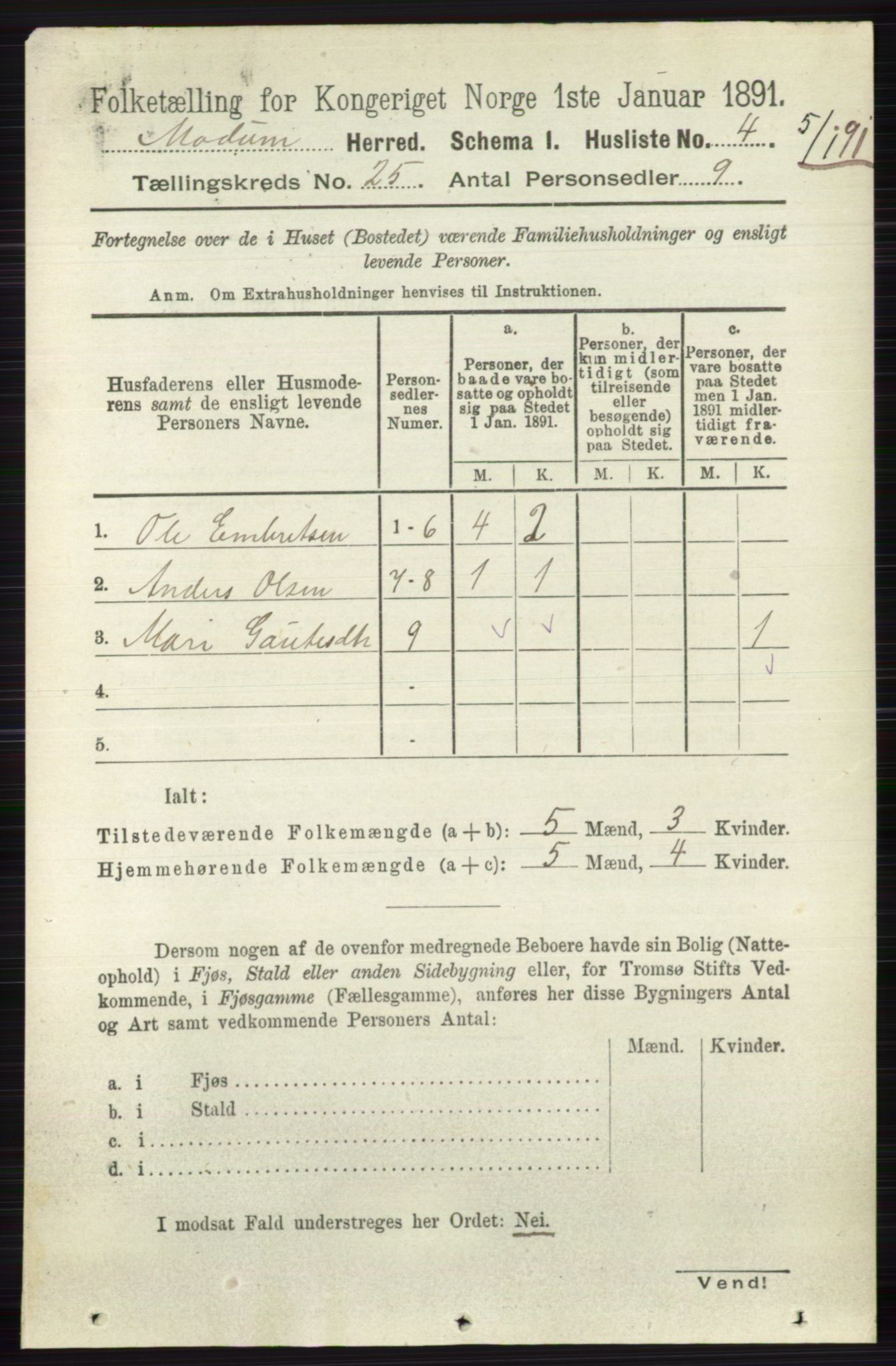 RA, 1891 census for 0623 Modum, 1891, p. 8998