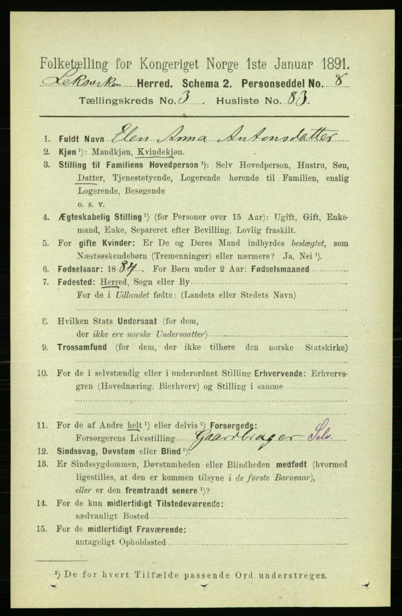 RA, 1891 census for 1718 Leksvik, 1891, p. 1679