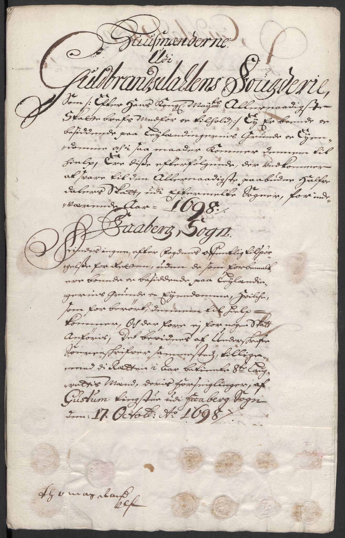Rentekammeret inntil 1814, Reviderte regnskaper, Fogderegnskap, RA/EA-4092/R17/L1171: Fogderegnskap Gudbrandsdal, 1698, p. 128