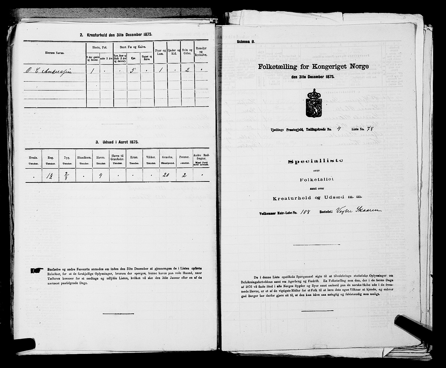 SAKO, 1875 census for 0725P Tjølling, 1875, p. 875