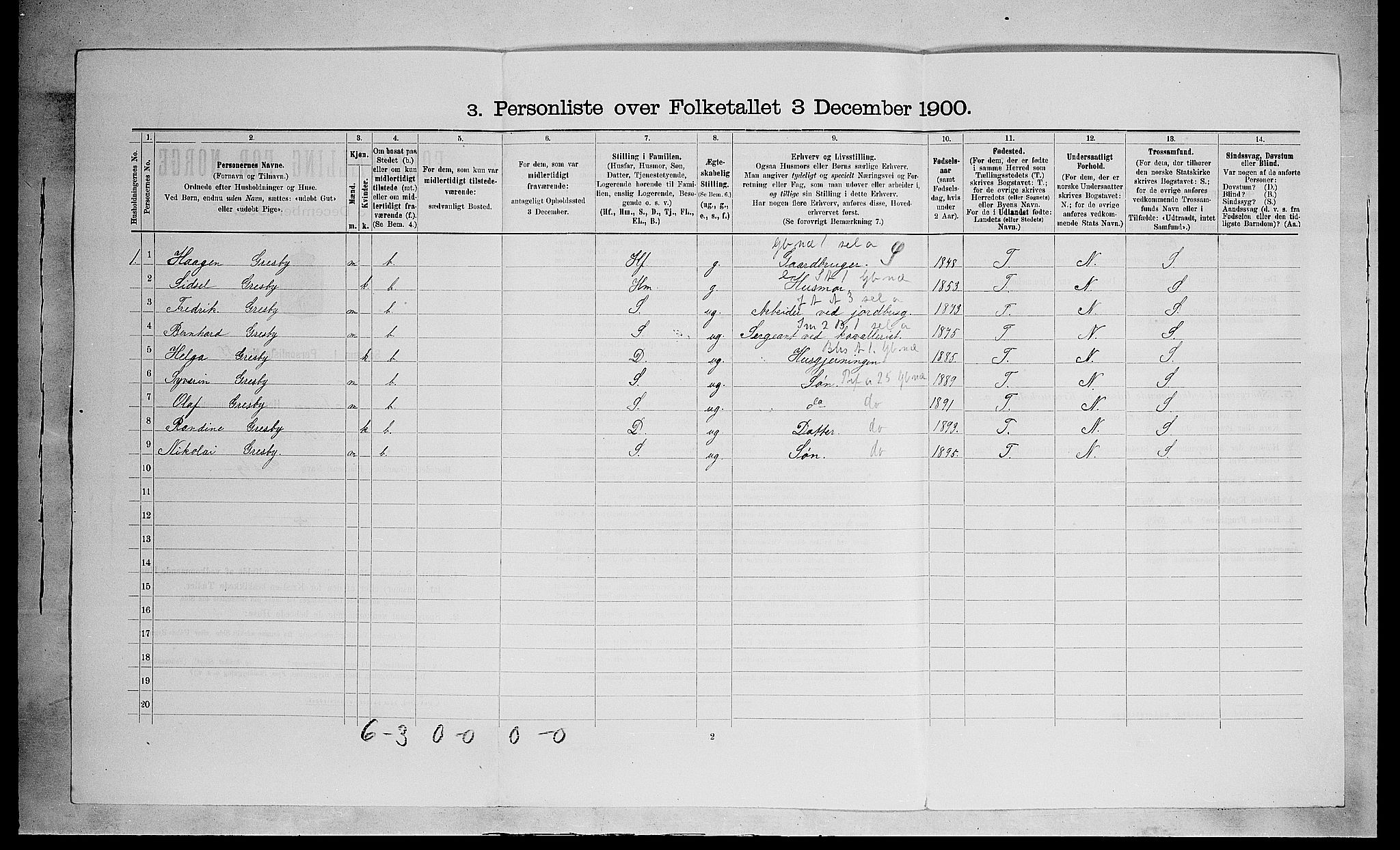 SAH, 1900 census for Furnes, 1900, p. 224