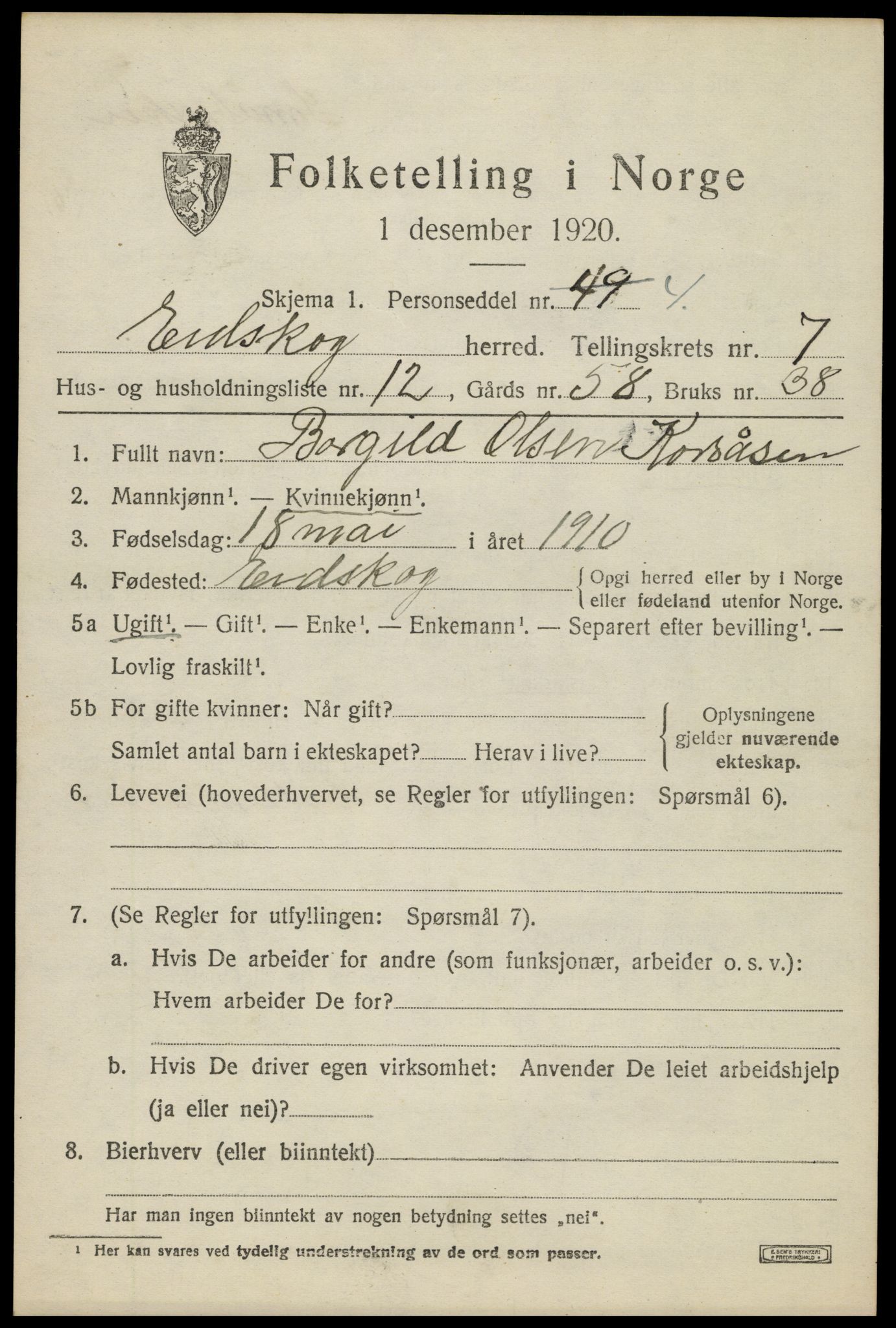 SAH, 1920 census for Eidskog, 1920, p. 8535