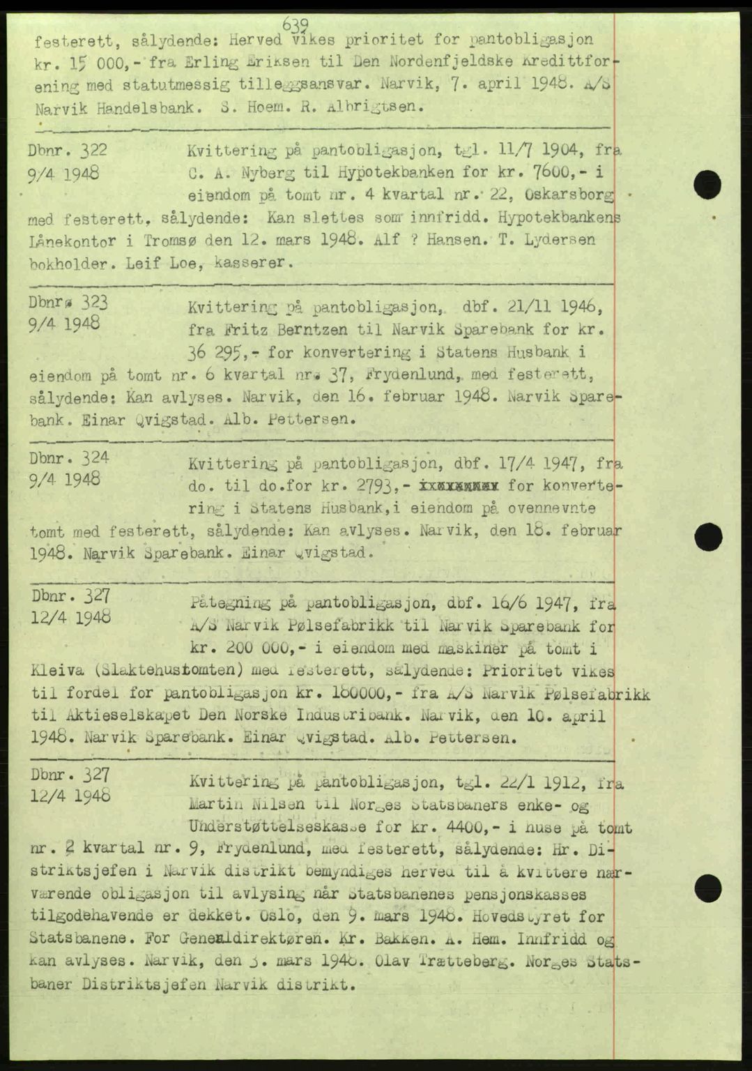 Narvik sorenskriveri, AV/SAT-A-0002/1/2/2C/2Ca: Mortgage book no. A18, 1941-1951, Diary no: : 322/1948