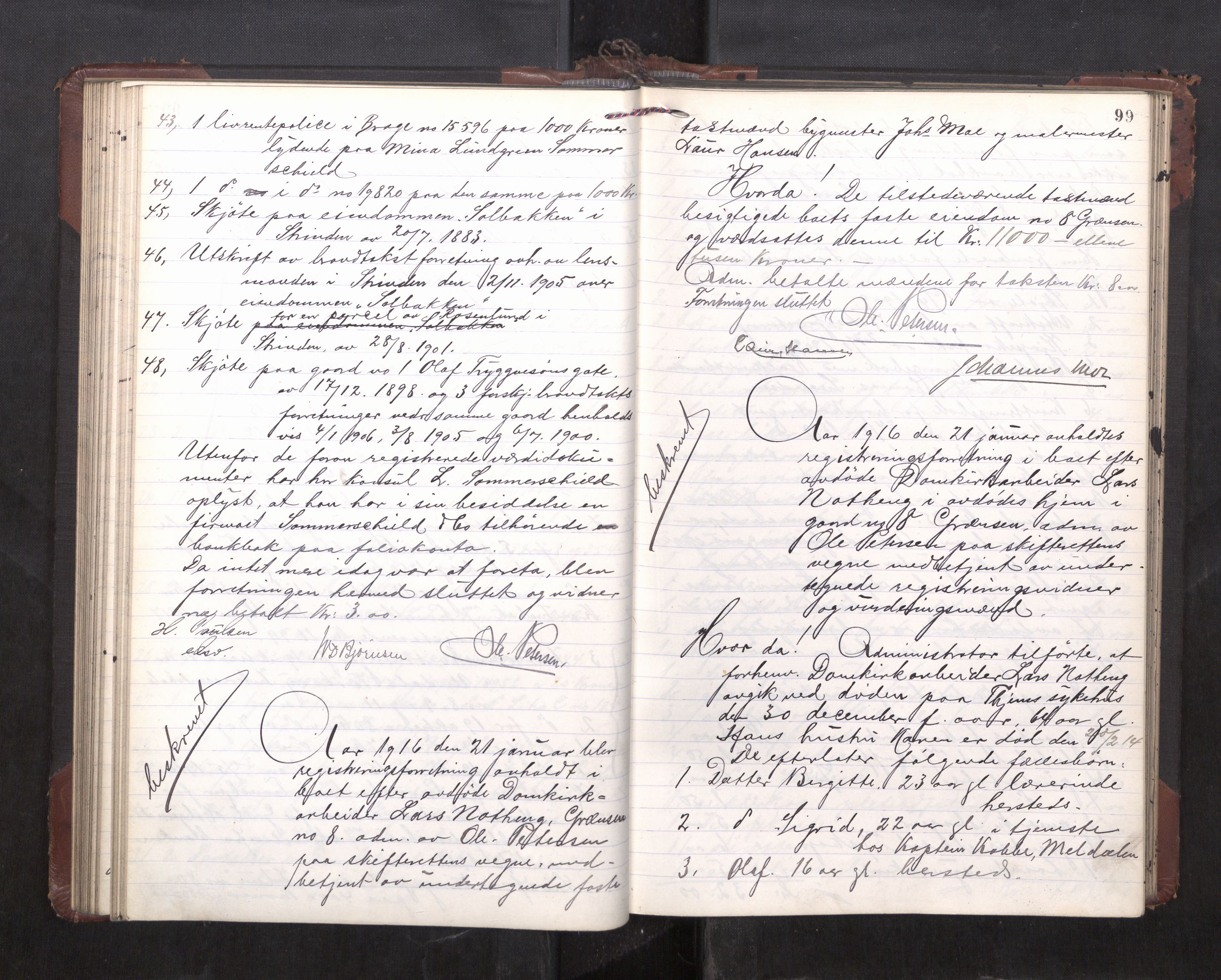 Trondheim byfogd, AV/SAT-A-0003/1/3/3C/L0036: Skifteregistreringsprotokoll - 14/4-24/9. (u/ register), 1915-1918, p. 99