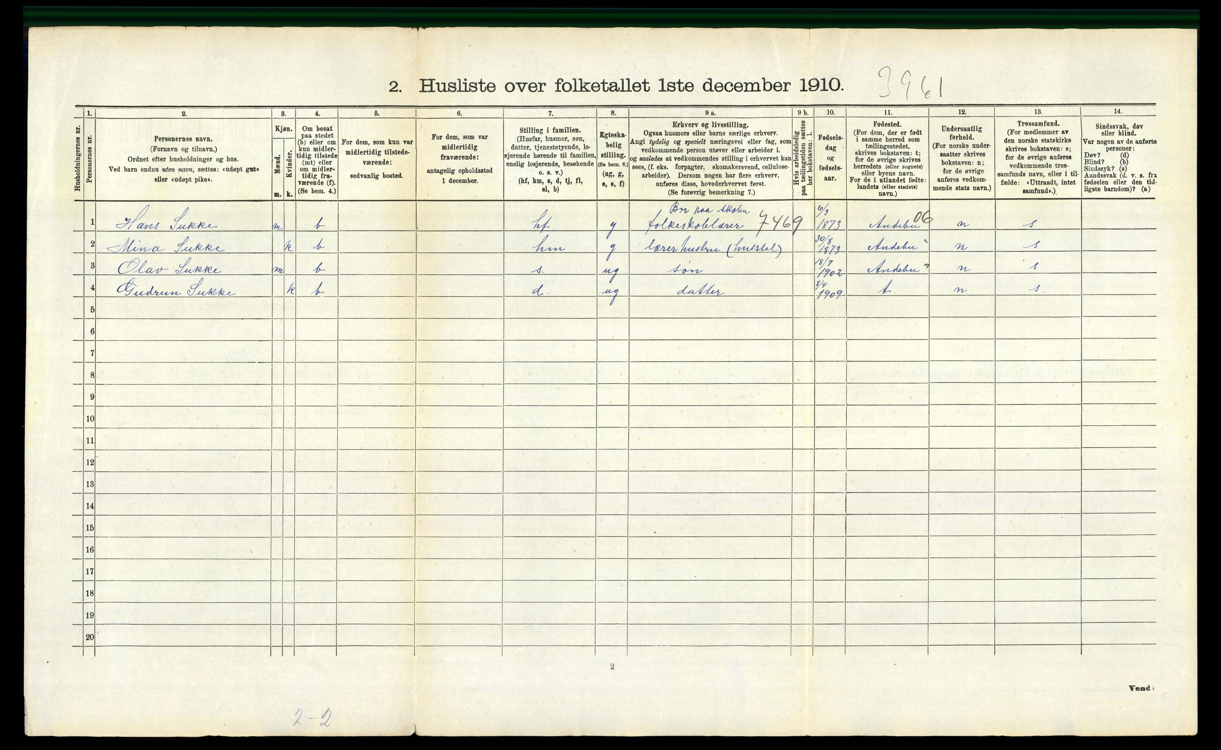 RA, 1910 census for Sandeherred, 1910, p. 742