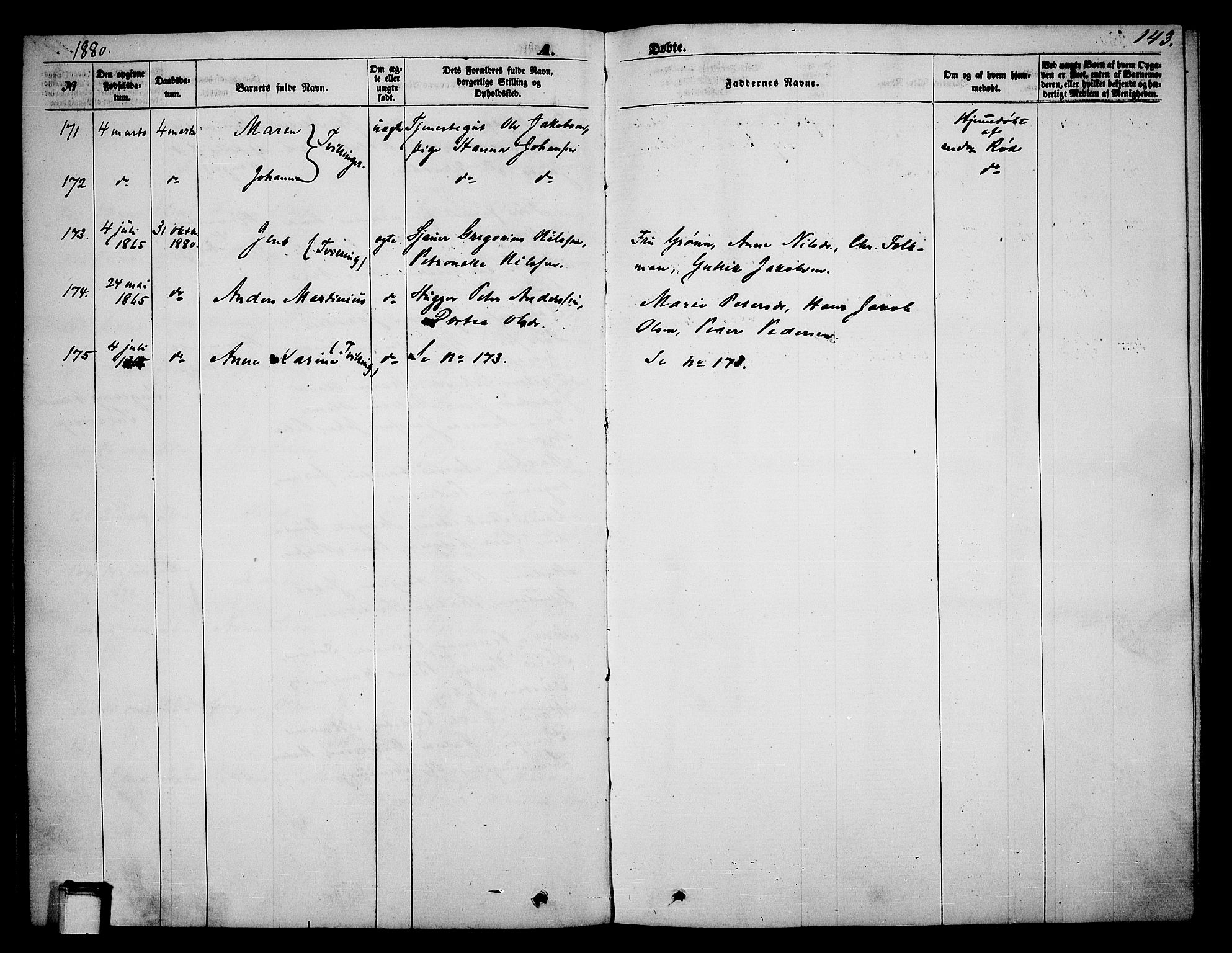 Skien kirkebøker, SAKO/A-302/G/Ga/L0005: Parish register (copy) no. 5, 1868-1880, p. 143