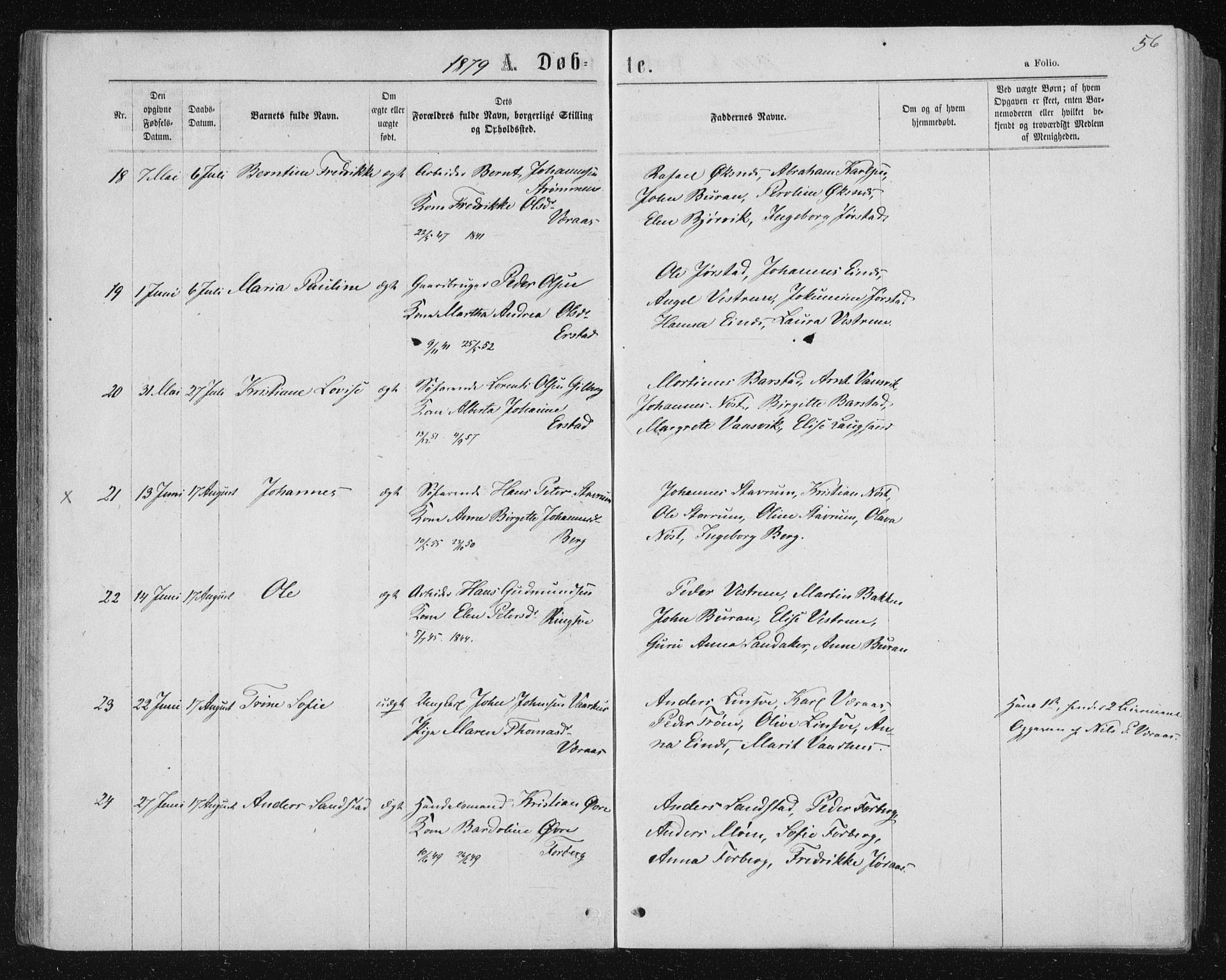 Ministerialprotokoller, klokkerbøker og fødselsregistre - Nord-Trøndelag, SAT/A-1458/722/L0219: Parish register (official) no. 722A06, 1868-1880, p. 56