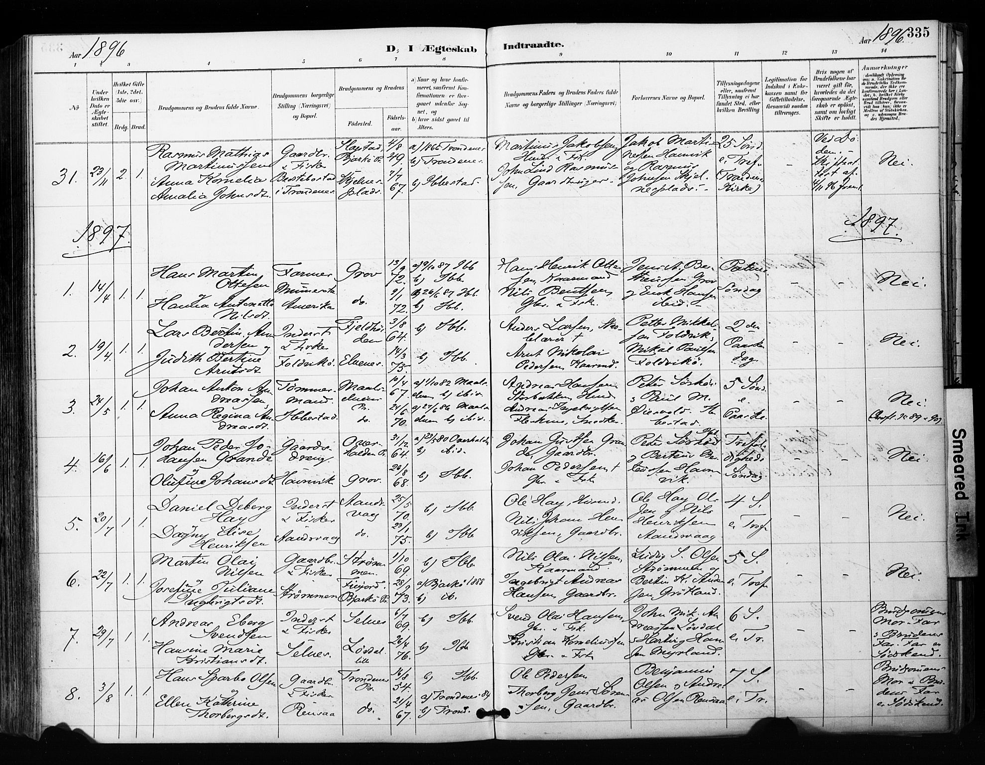 Ibestad sokneprestembete, SATØ/S-0077/H/Ha/Haa/L0012kirke: Parish register (official) no. 12, 1890-1900, p. 335