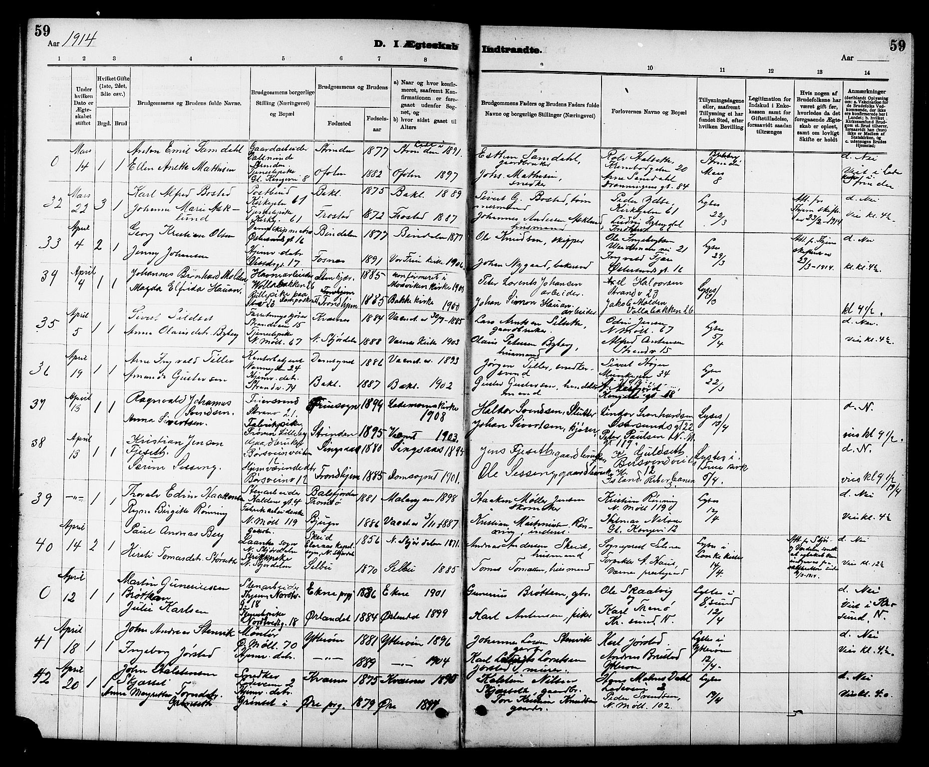 Ministerialprotokoller, klokkerbøker og fødselsregistre - Sør-Trøndelag, SAT/A-1456/605/L0255: Parish register (copy) no. 605C02, 1908-1918, p. 59