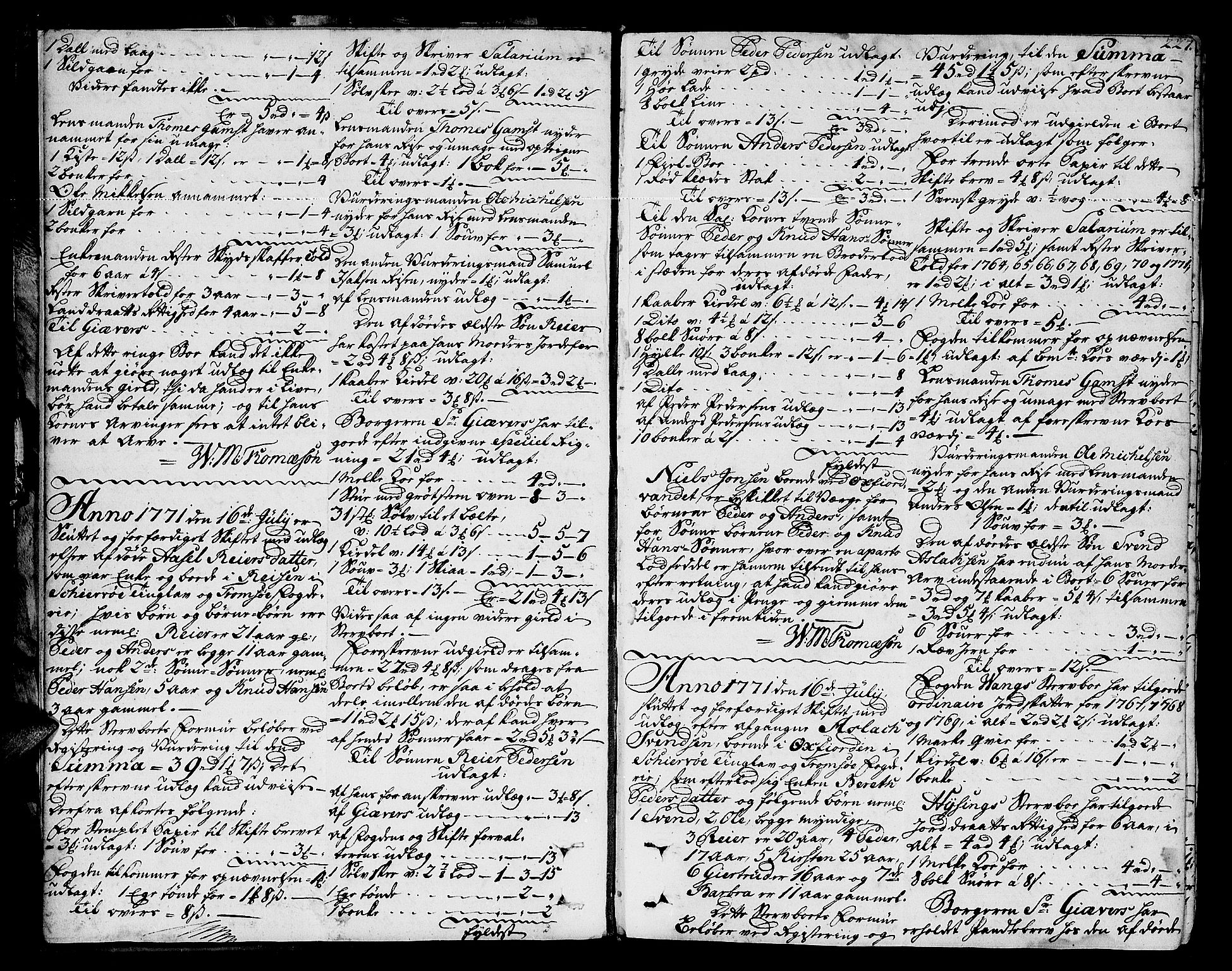 Senja og Tromsø sorenskriveri , AV/SATØ-SATØ-31/H/Hb/L0139: Skifteutlodningsprotokoller, 1752-1778, p. 226b-227a