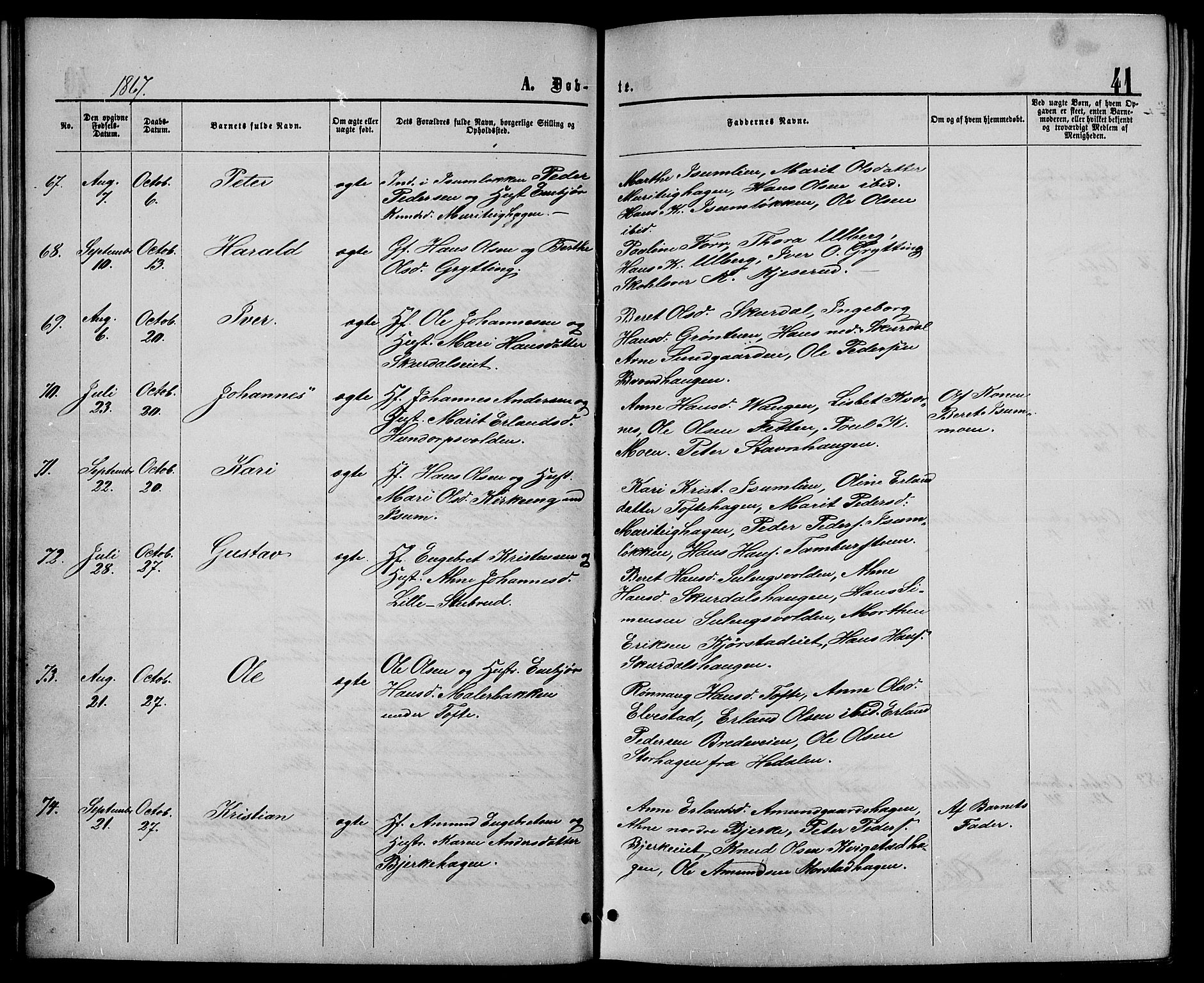 Sør-Fron prestekontor, SAH/PREST-010/H/Ha/Hab/L0002: Parish register (copy) no. 2, 1864-1883, p. 41