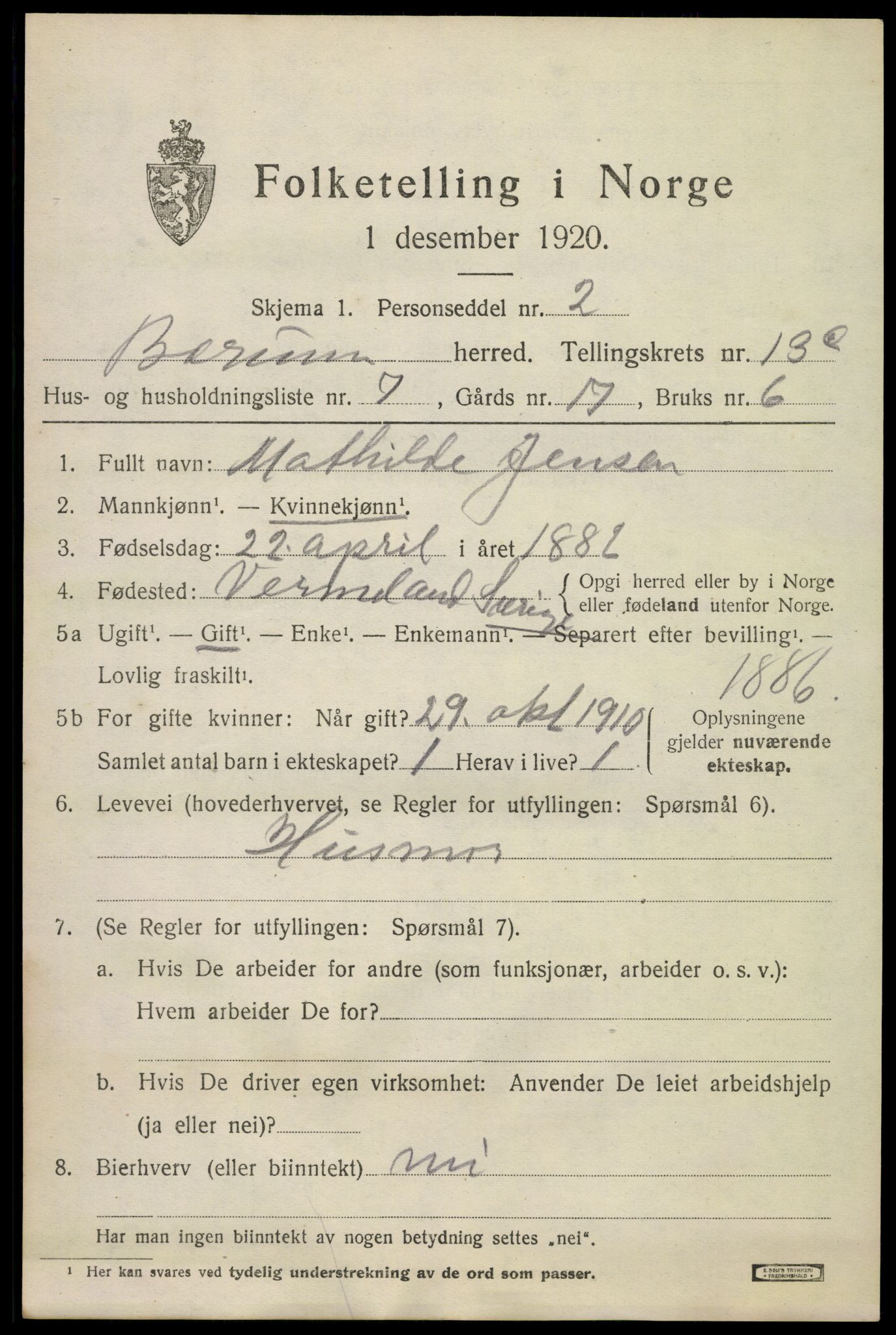 SAO, 1920 census for Bærum, 1920, p. 35722