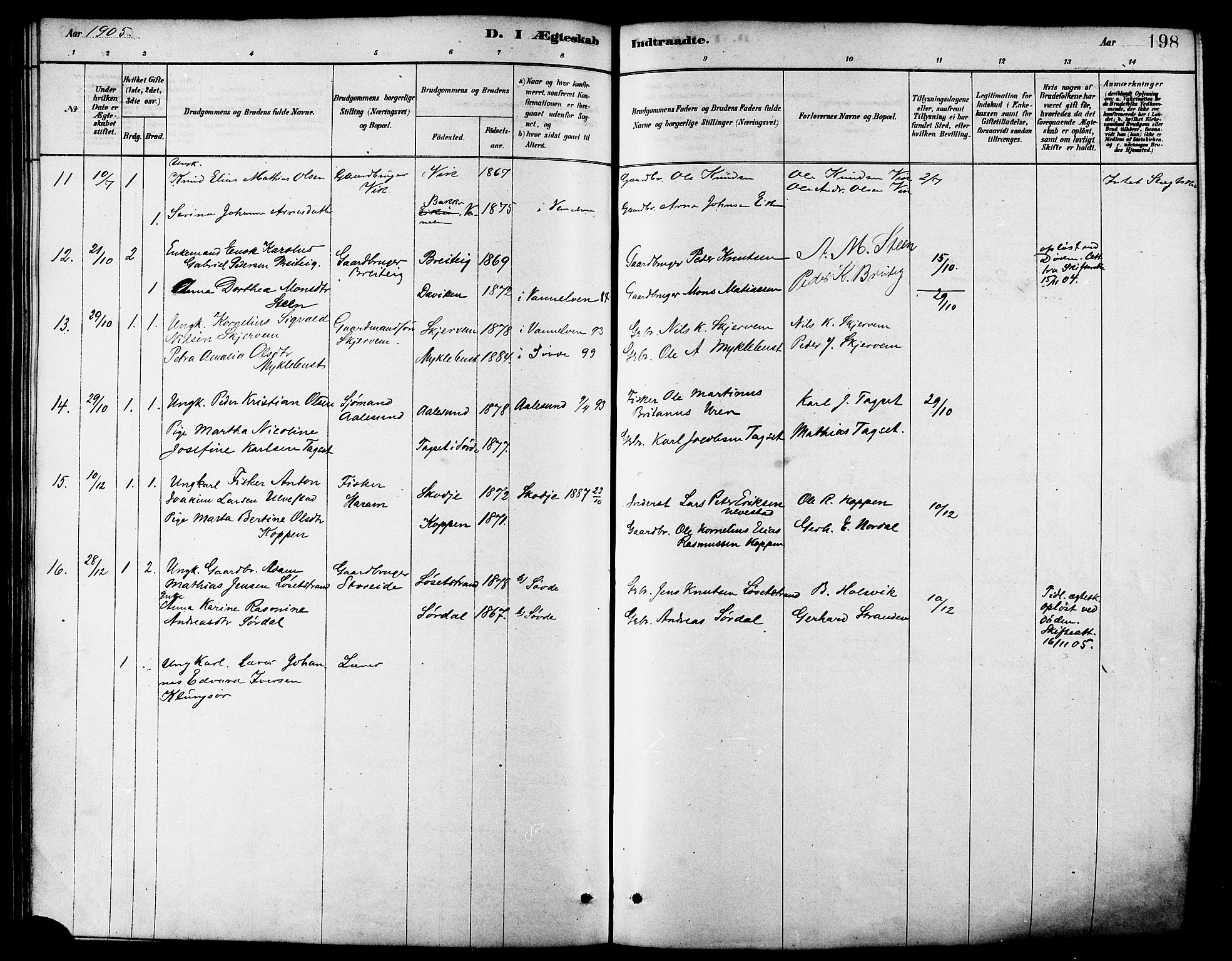 Ministerialprotokoller, klokkerbøker og fødselsregistre - Møre og Romsdal, AV/SAT-A-1454/502/L0027: Parish register (copy) no. 502C01, 1878-1908, p. 198