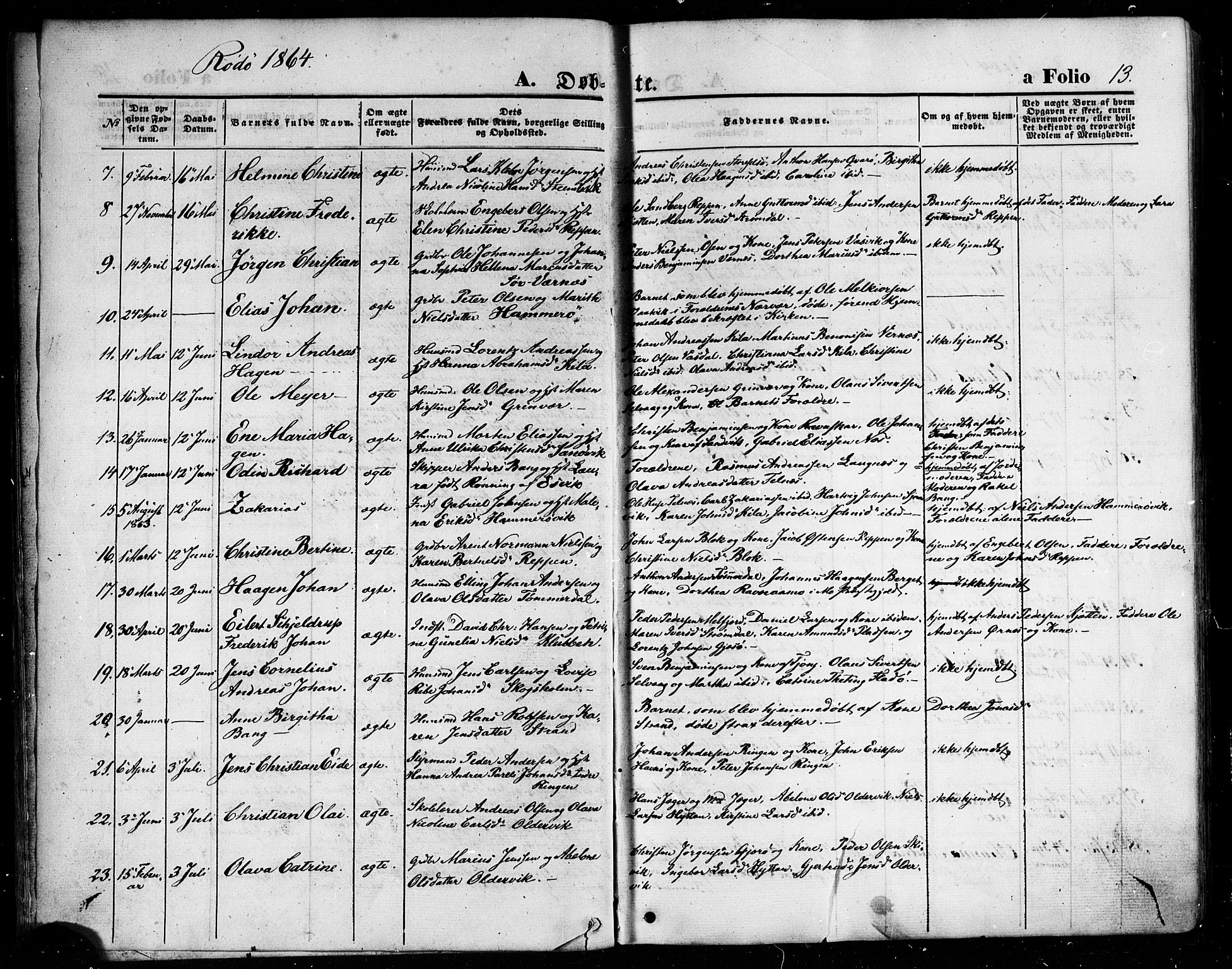 Ministerialprotokoller, klokkerbøker og fødselsregistre - Nordland, AV/SAT-A-1459/841/L0606: Parish register (official) no. 841A10, 1860-1877, p. 13