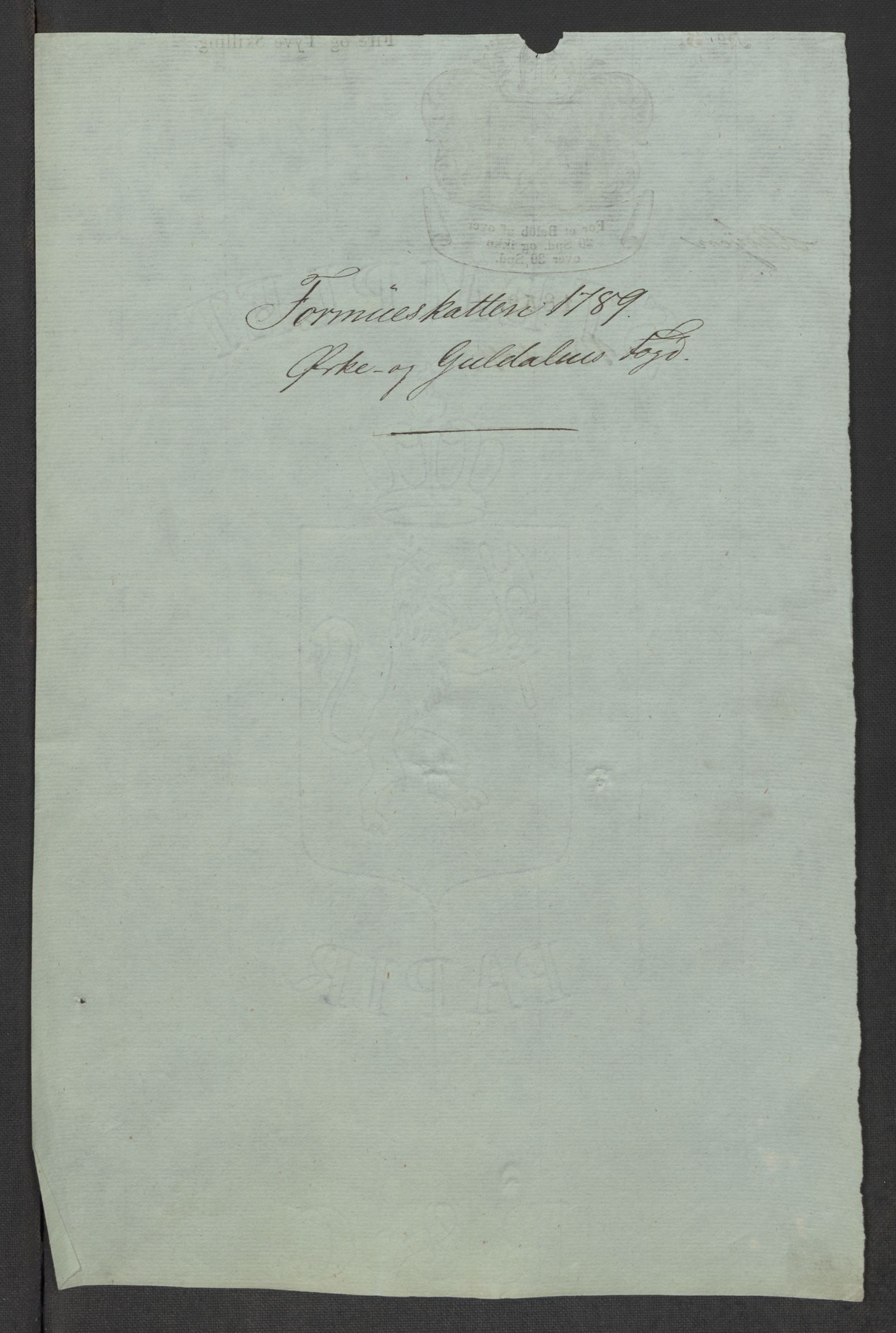Rentekammeret inntil 1814, Reviderte regnskaper, Mindre regnskaper, RA/EA-4068/Rf/Rfe/L0032: Numedal og Sandsvær fogderi, Orkdal og Gauldal fogderi, 1789, p. 103