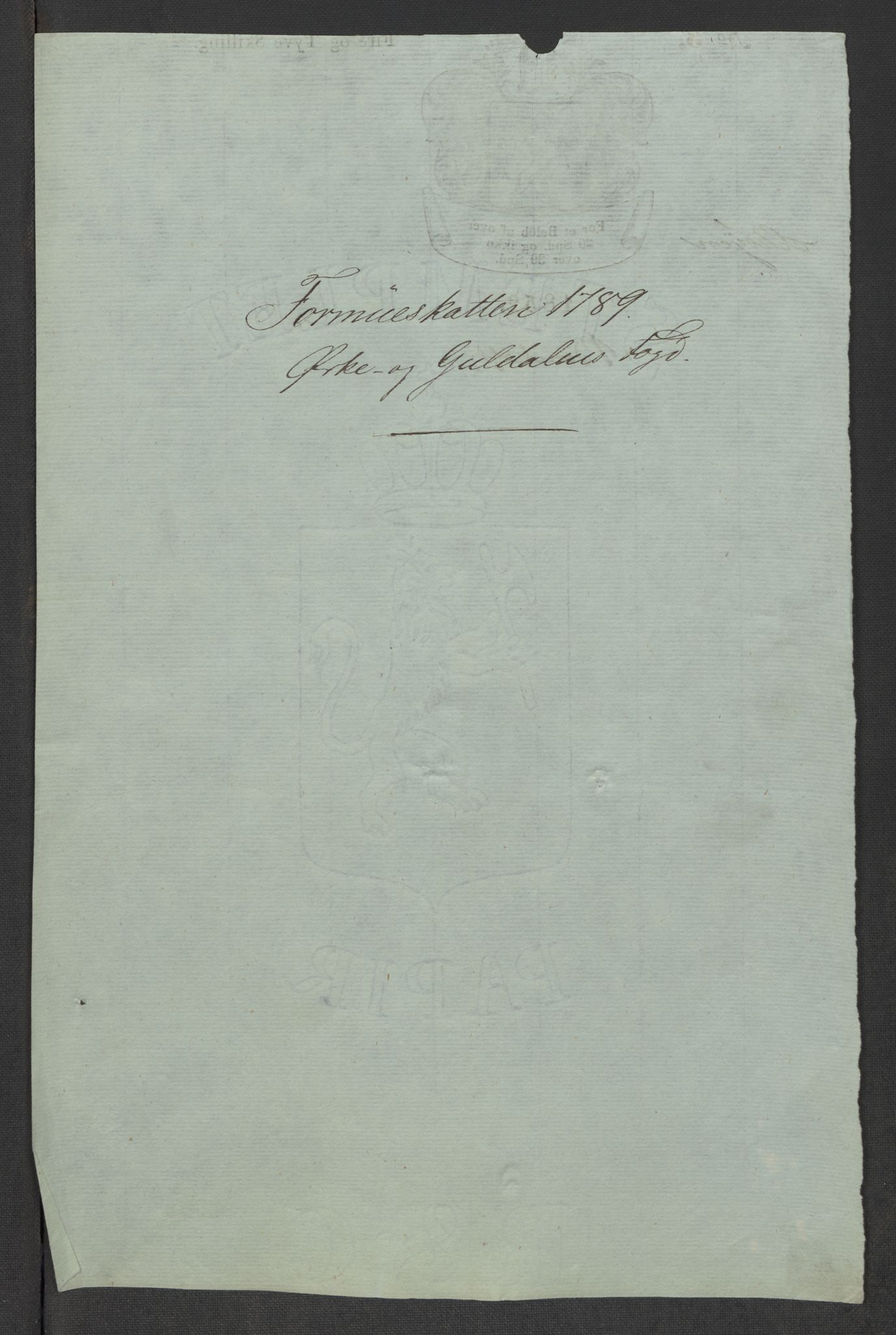 Rentekammeret inntil 1814, Reviderte regnskaper, Mindre regnskaper, AV/RA-EA-4068/Rf/Rfe/L0032: Numedal og Sandsvær fogderi, Orkdal og Gauldal fogderi, 1789, p. 103