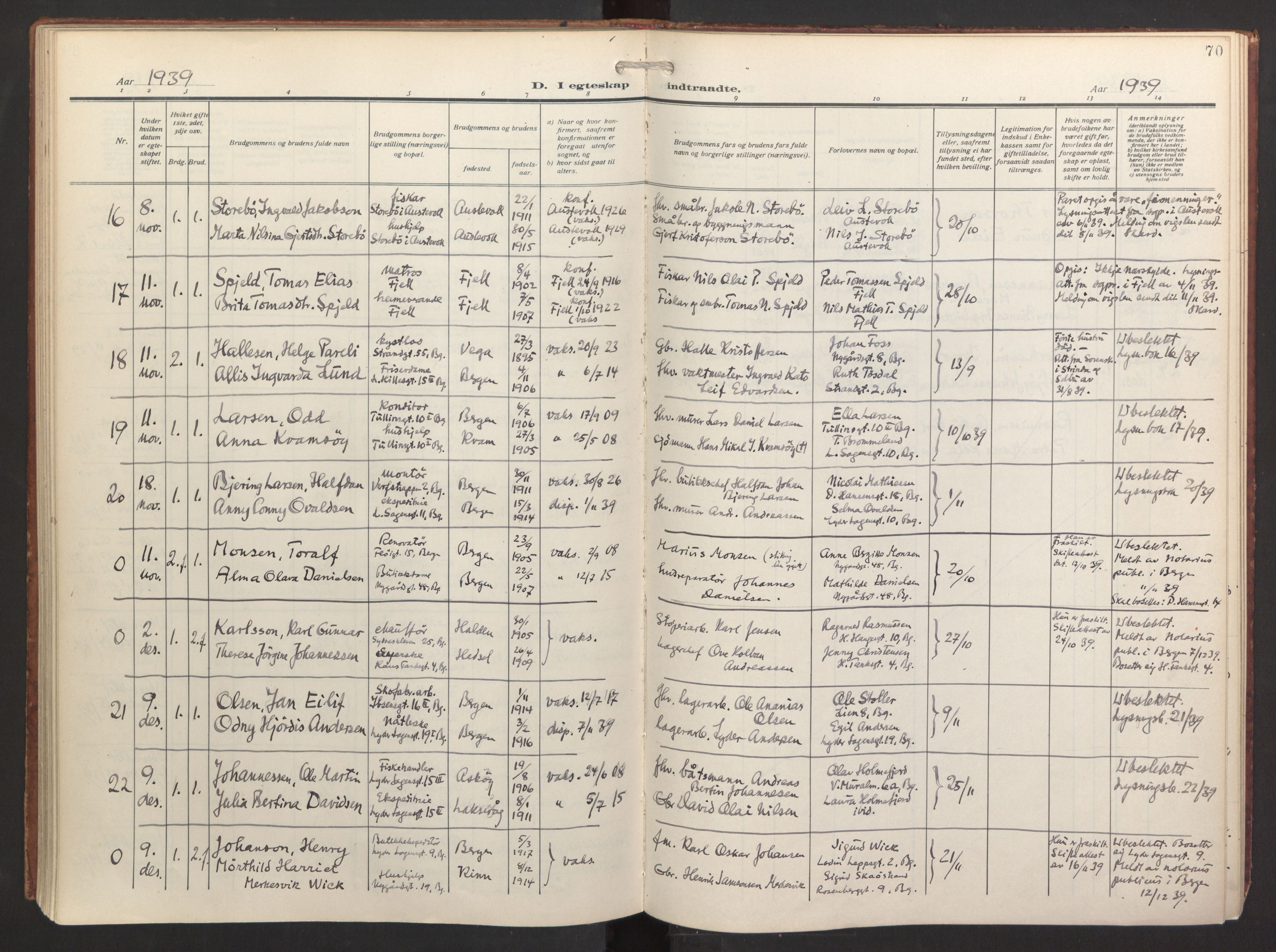 St. Jacob sokneprestembete, SAB/A-78001/H/Haa/L0005: Parish register (official) no. C 1, 1917-1951, p. 70