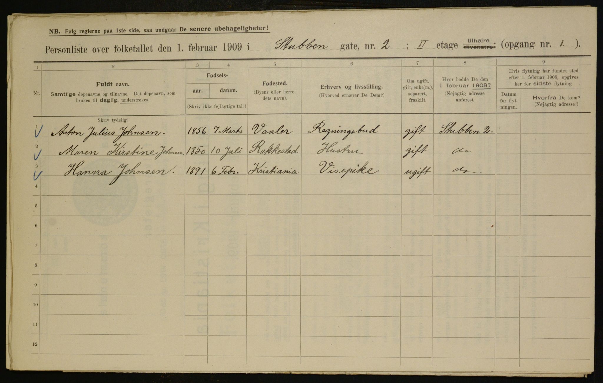 OBA, Municipal Census 1909 for Kristiania, 1909, p. 94497