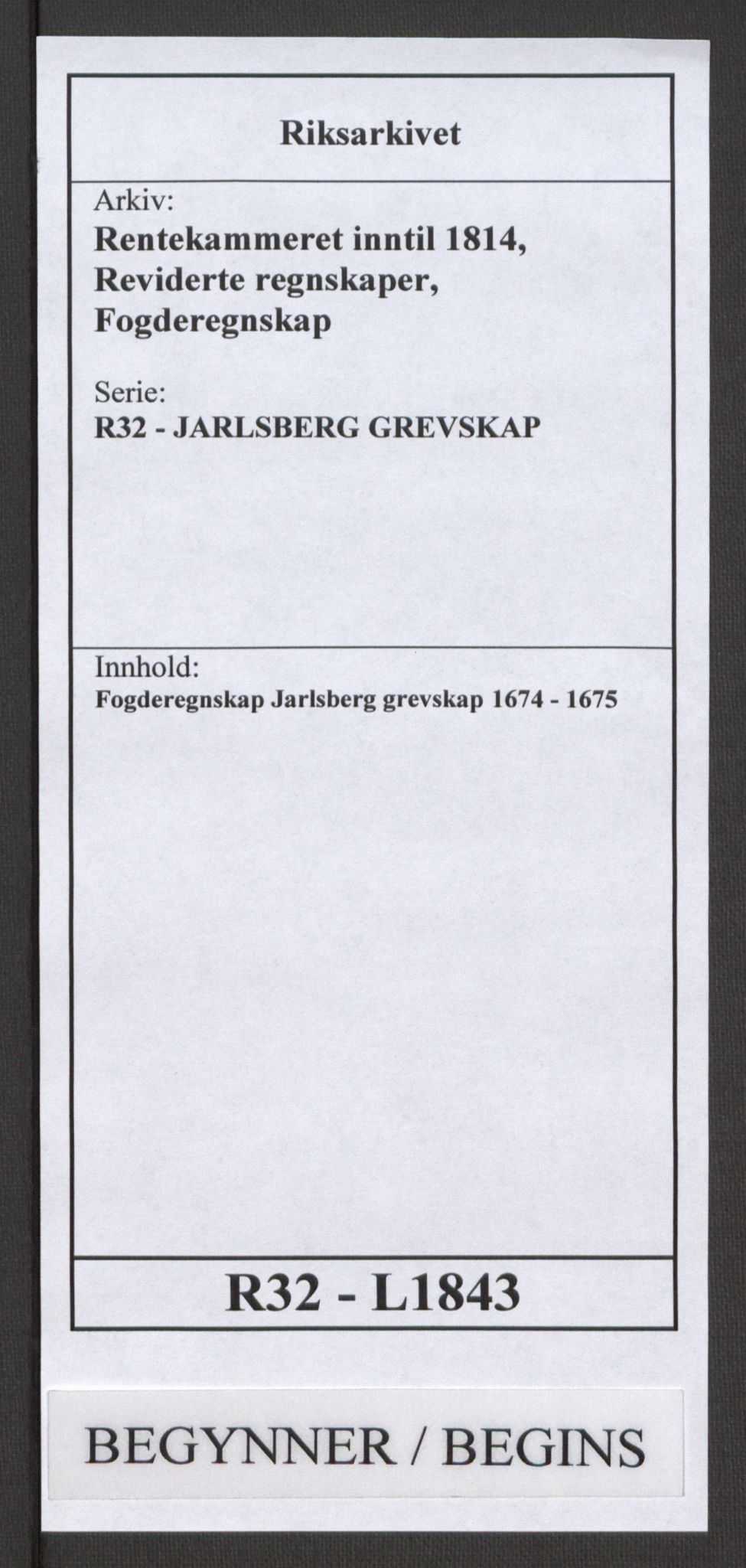 Rentekammeret inntil 1814, Reviderte regnskaper, Fogderegnskap, RA/EA-4092/R32/L1843: Fogderegnskap Jarlsberg grevskap, 1674-1675, p. 1