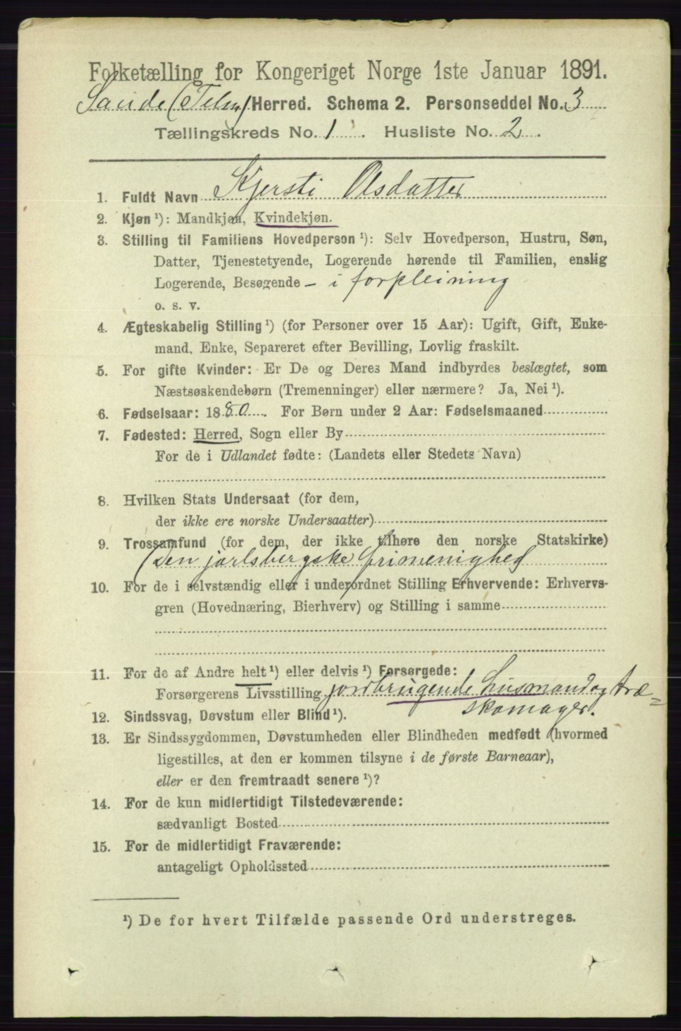 RA, 1891 census for 0822 Sauherad, 1891, p. 110