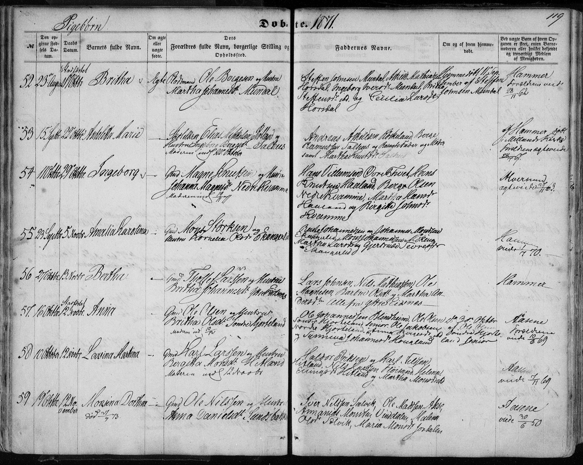 Hamre sokneprestembete, AV/SAB-A-75501/H/Ha/Haa/Haaa/L0014: Parish register (official) no. A 14, 1858-1872, p. 119