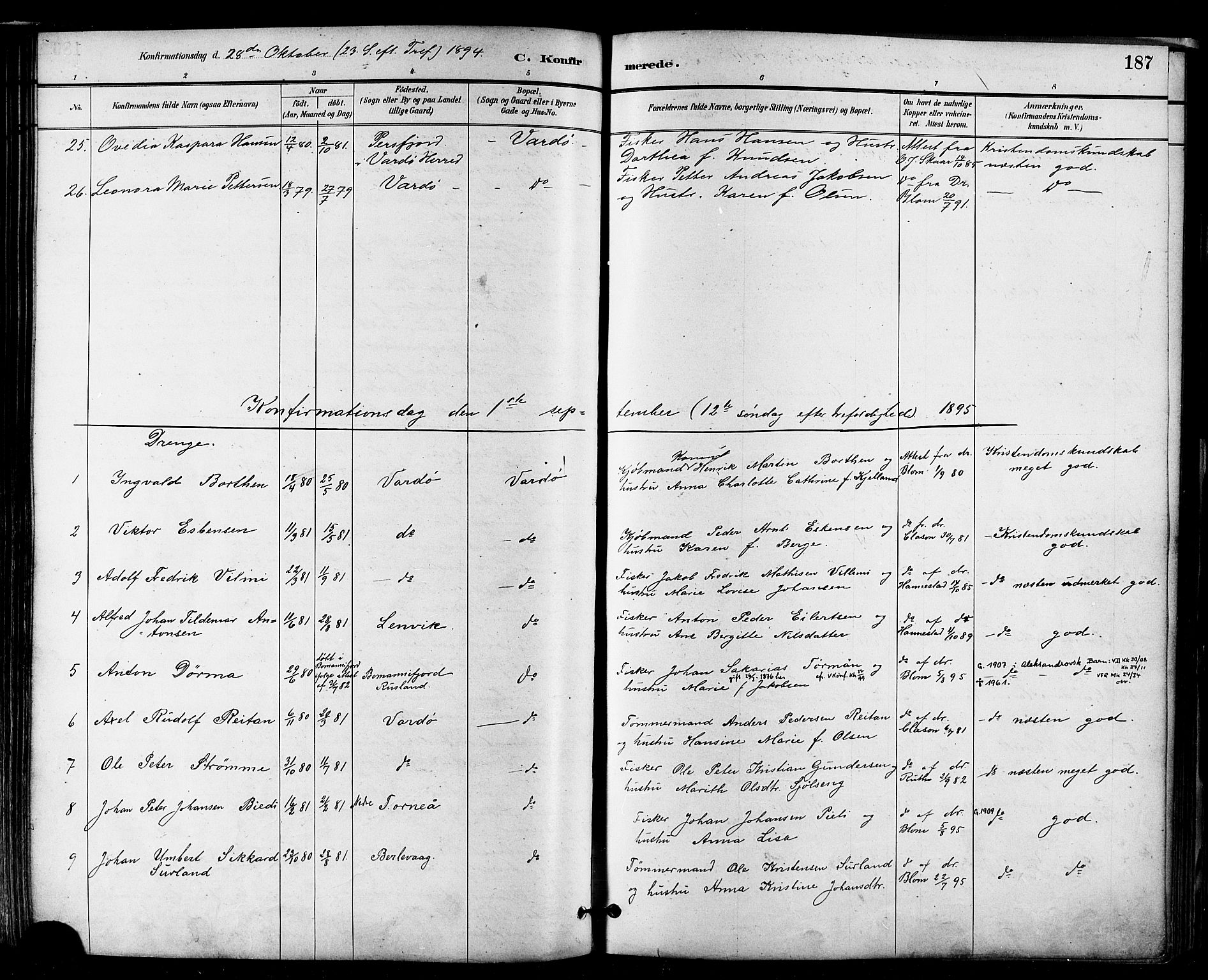 Vardø sokneprestkontor, SATØ/S-1332/H/Ha/L0007kirke: Parish register (official) no. 7, 1886-1897, p. 187