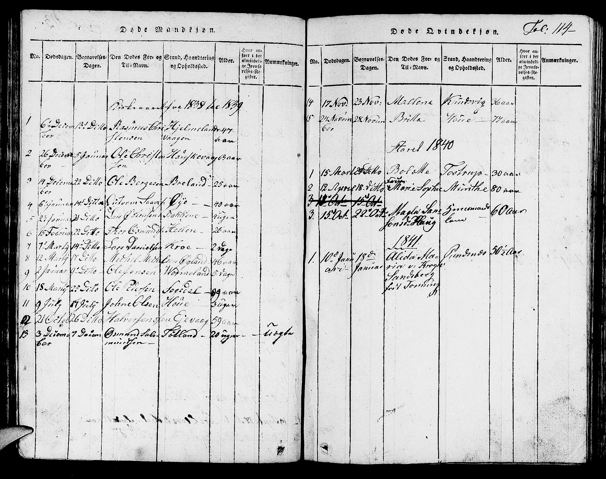 Hjelmeland sokneprestkontor, AV/SAST-A-101843/01/V/L0001: Parish register (copy) no. B 1, 1816-1841, p. 114