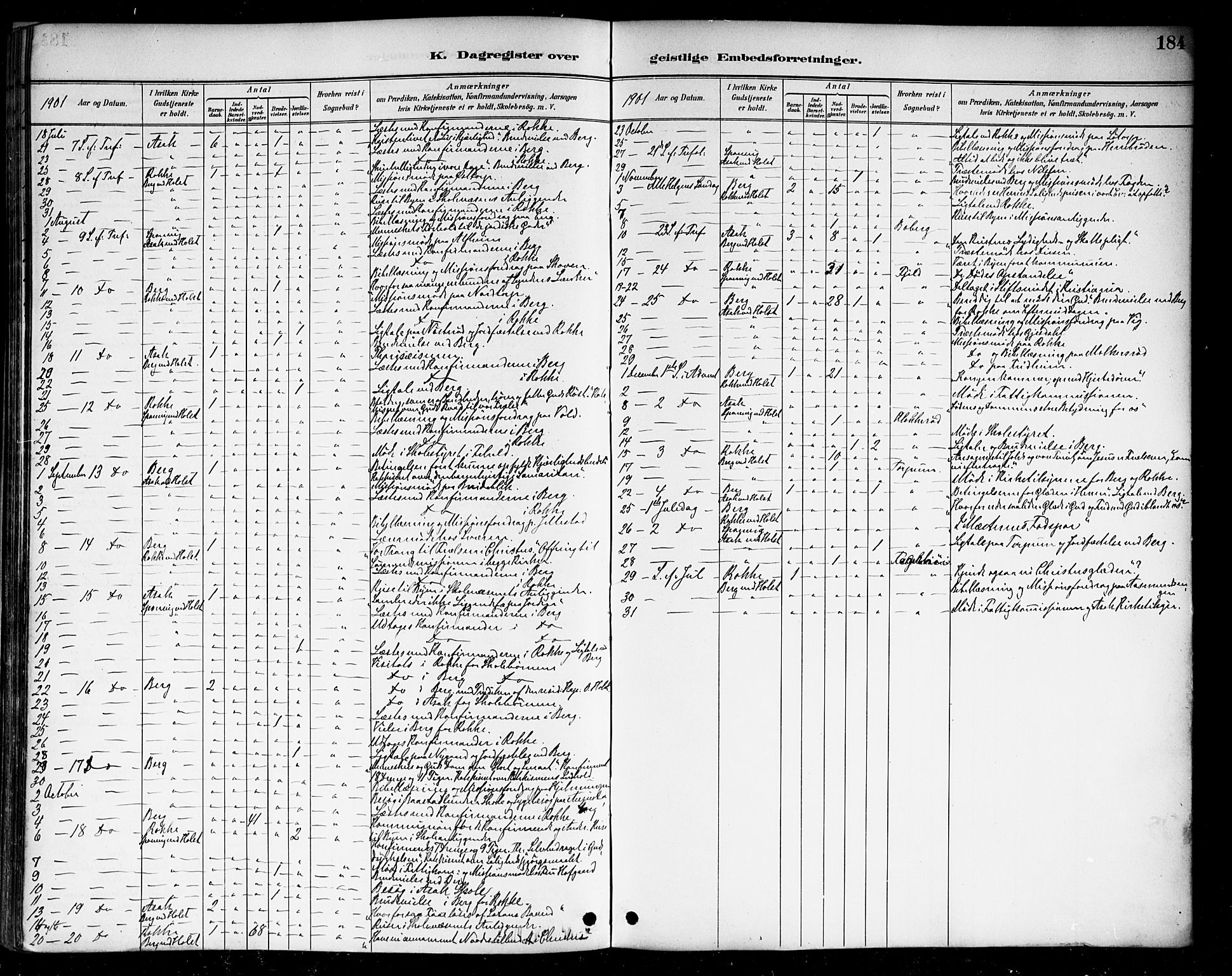 Berg prestekontor Kirkebøker, AV/SAO-A-10902/F/Fa/L0007: Parish register (official) no. I 7, 1888-1902, p. 184
