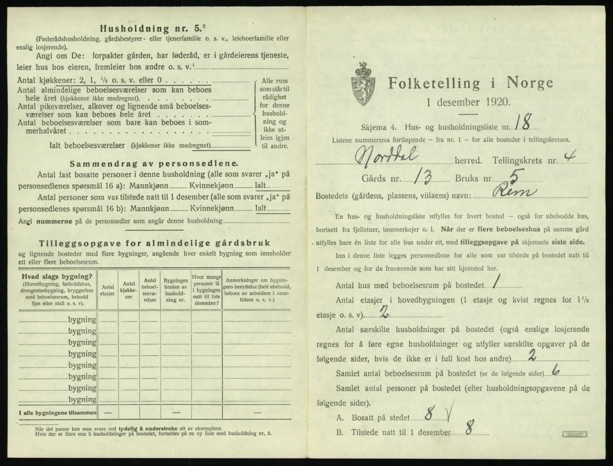 SAT, 1920 census for Norddal, 1920, p. 351