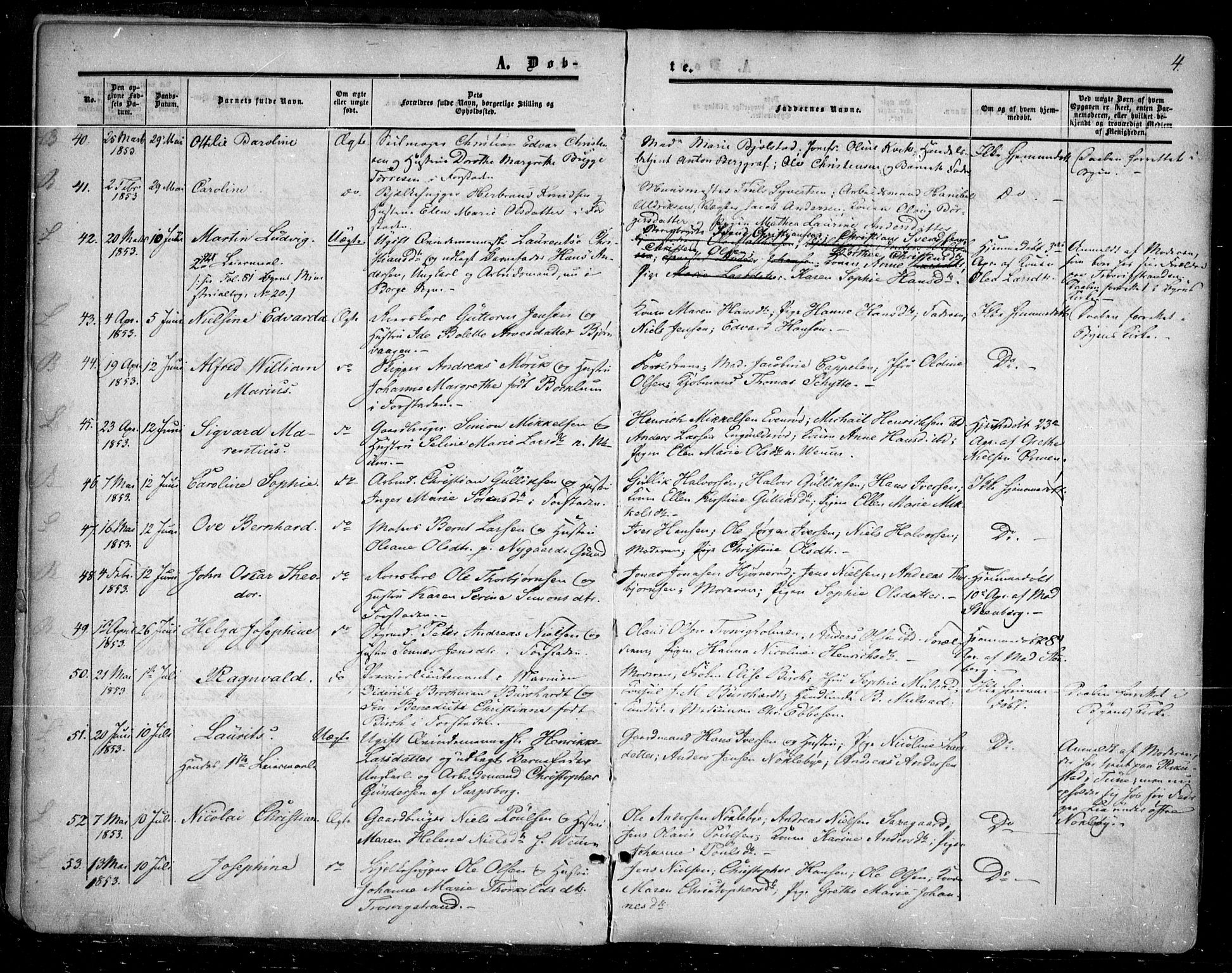 Glemmen prestekontor Kirkebøker, SAO/A-10908/F/Fa/L0007: Parish register (official) no. 7, 1853-1862, p. 4