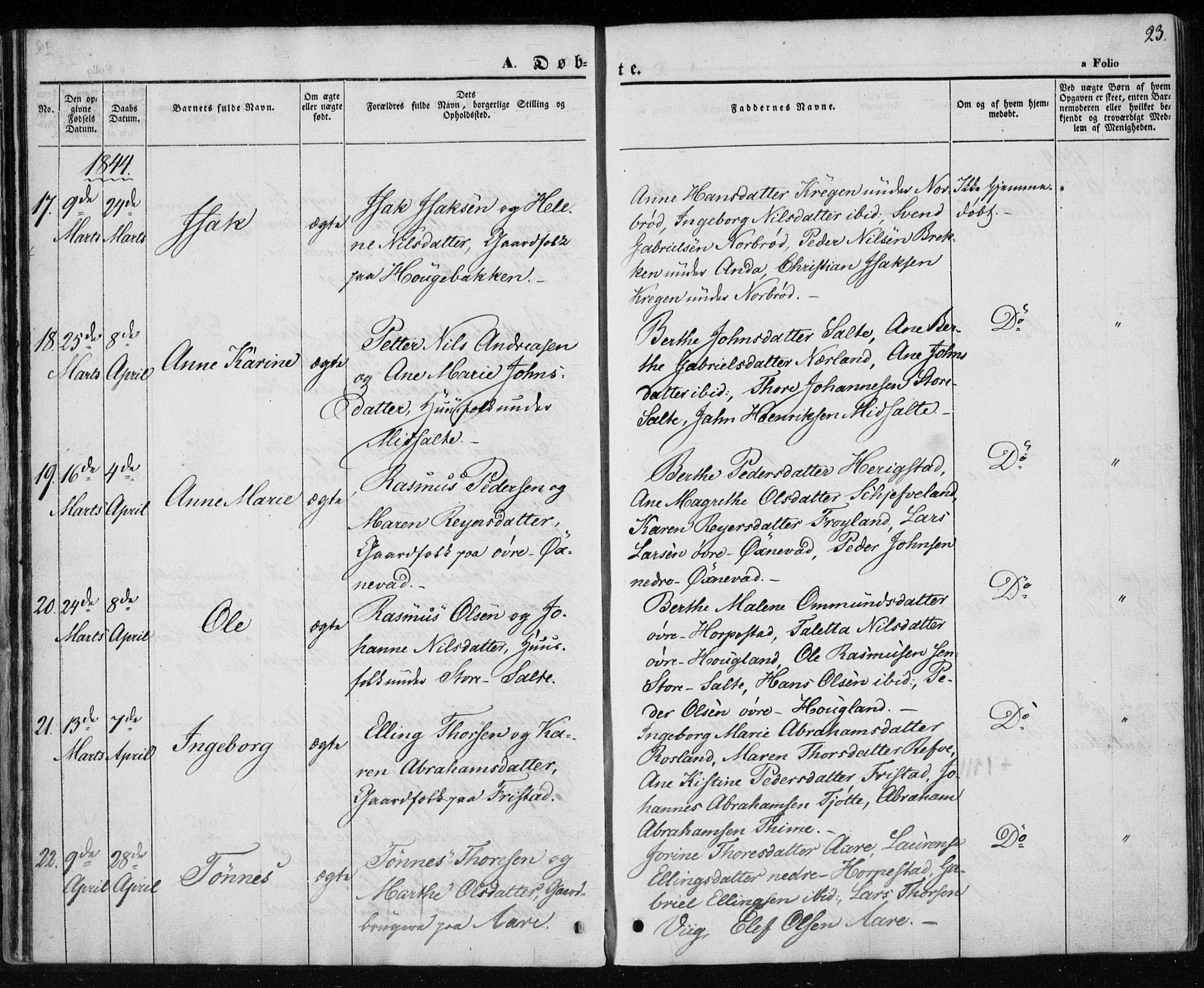Klepp sokneprestkontor, SAST/A-101803/001/3/30BA/L0004: Parish register (official) no. A 4, 1842-1852, p. 23