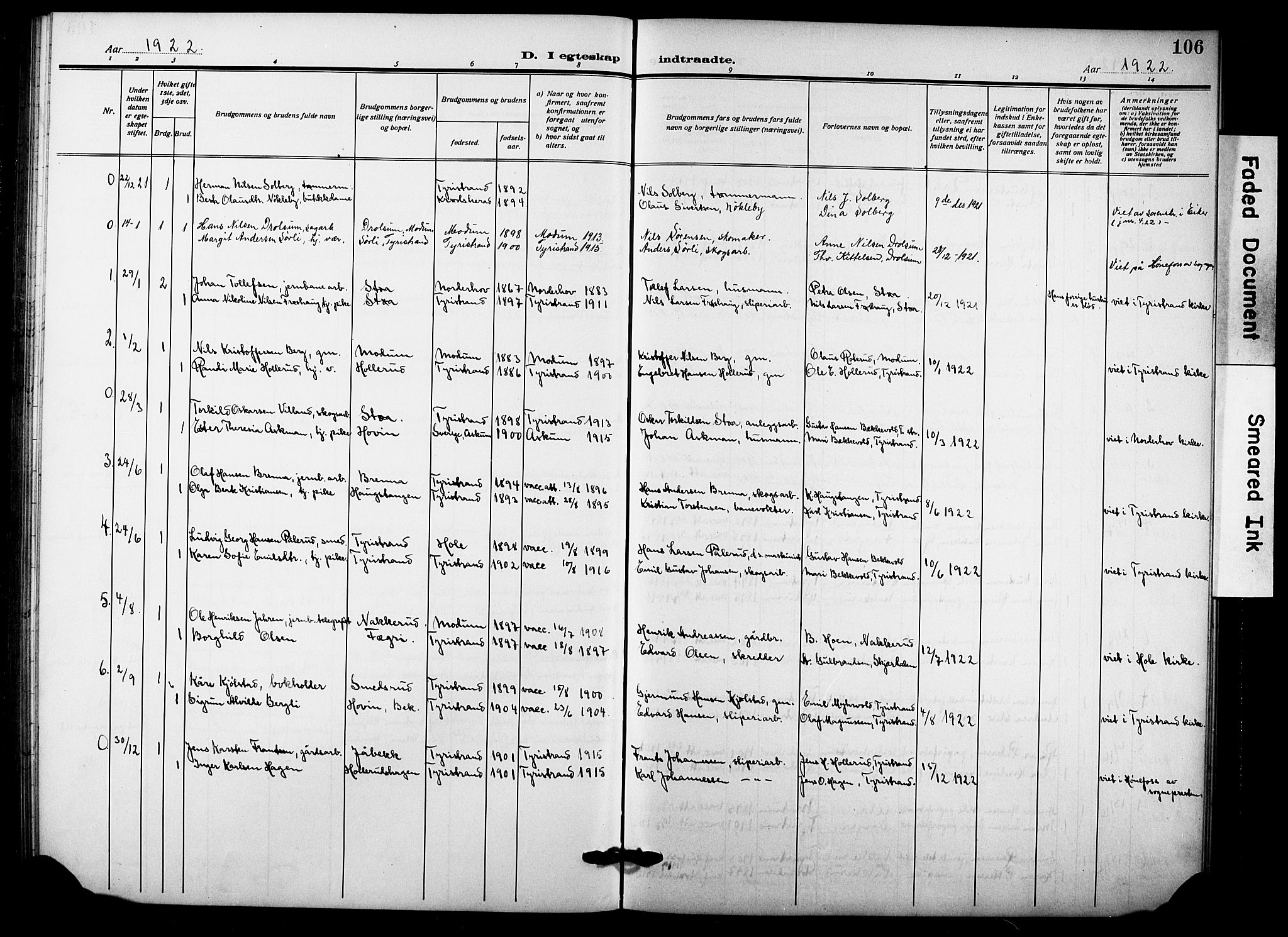 Hole kirkebøker, SAKO/A-228/G/Gb/L0005: Parish register (copy) no. II 5, 1915-1932, p. 106