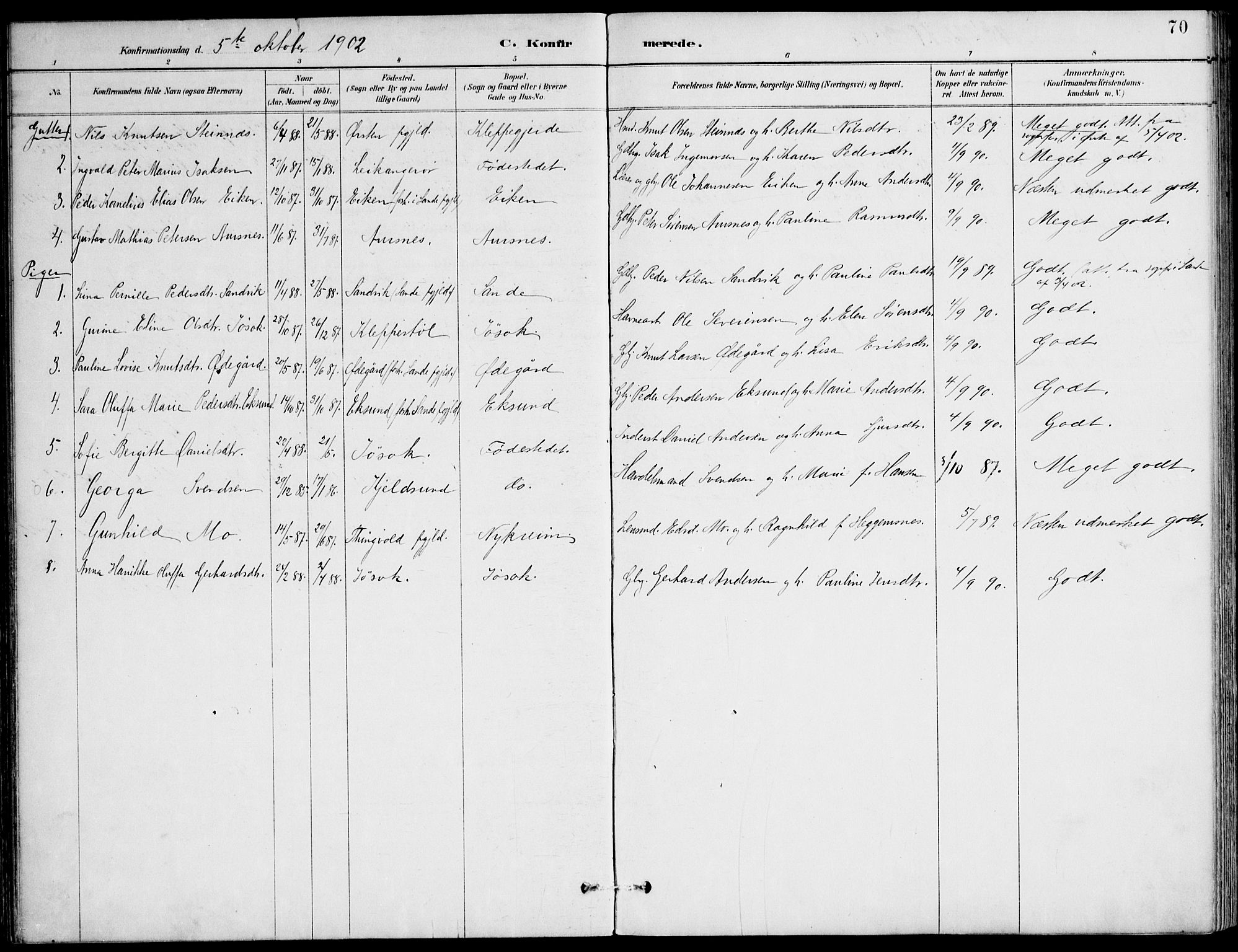 Ministerialprotokoller, klokkerbøker og fødselsregistre - Møre og Romsdal, SAT/A-1454/508/L0095: Parish register (official) no. 508A02, 1887-1920, p. 70