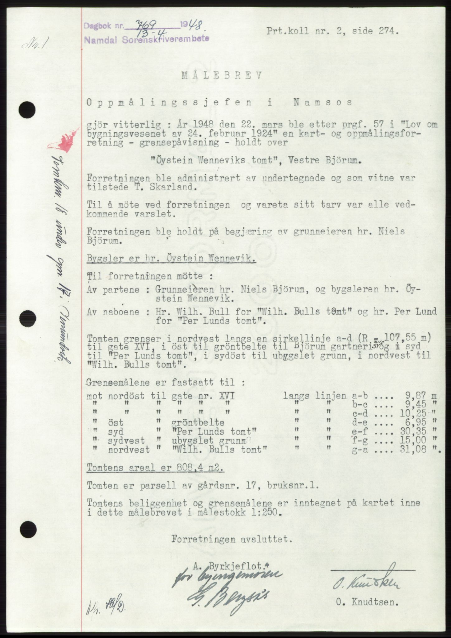 Namdal sorenskriveri, SAT/A-4133/1/2/2C: Mortgage book no. -, 1947-1948, Diary no: : 769/1948