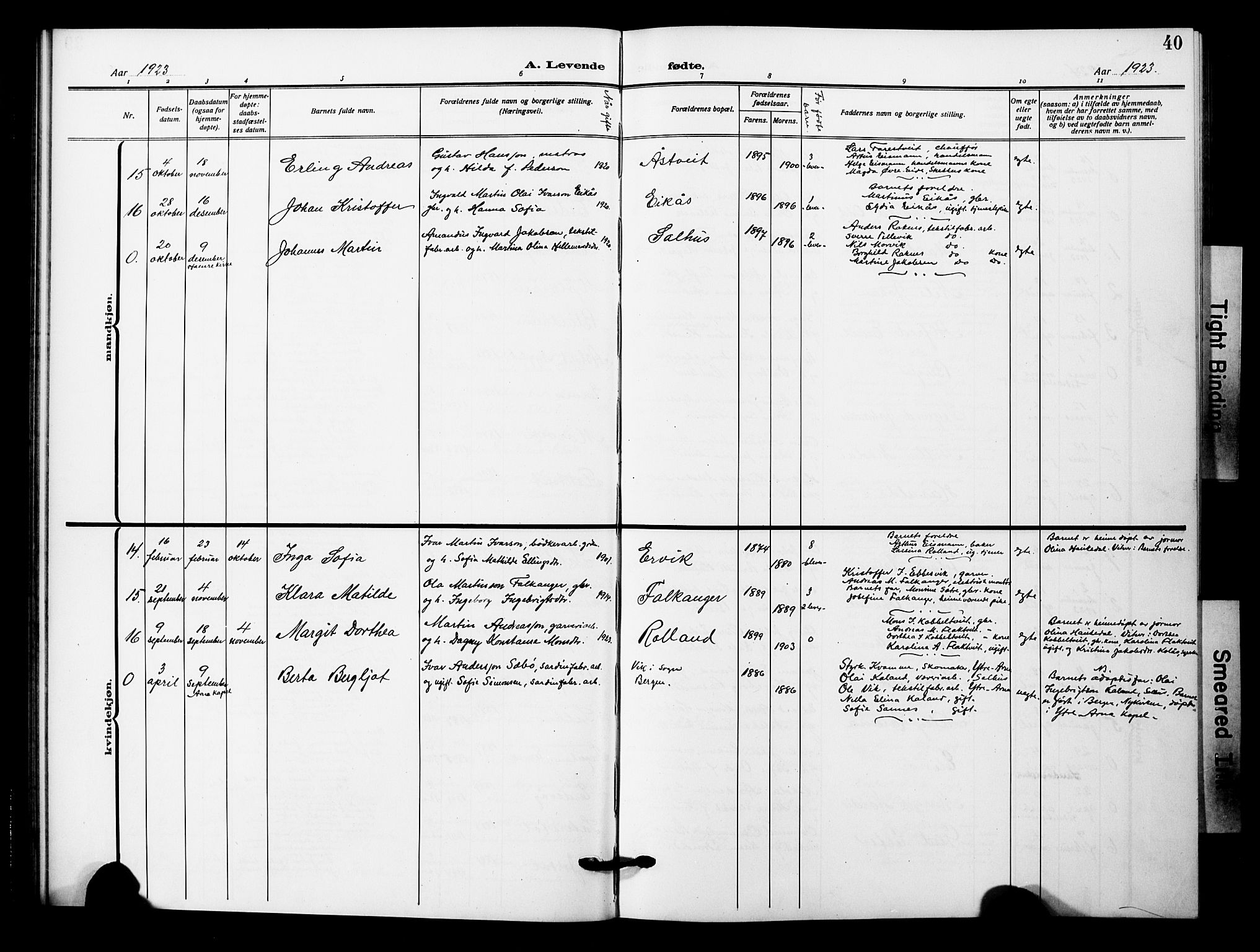 Åsane sokneprestembete, AV/SAB-A-79401/H/Hab: Parish register (copy) no. A 4, 1915-1927, p. 40