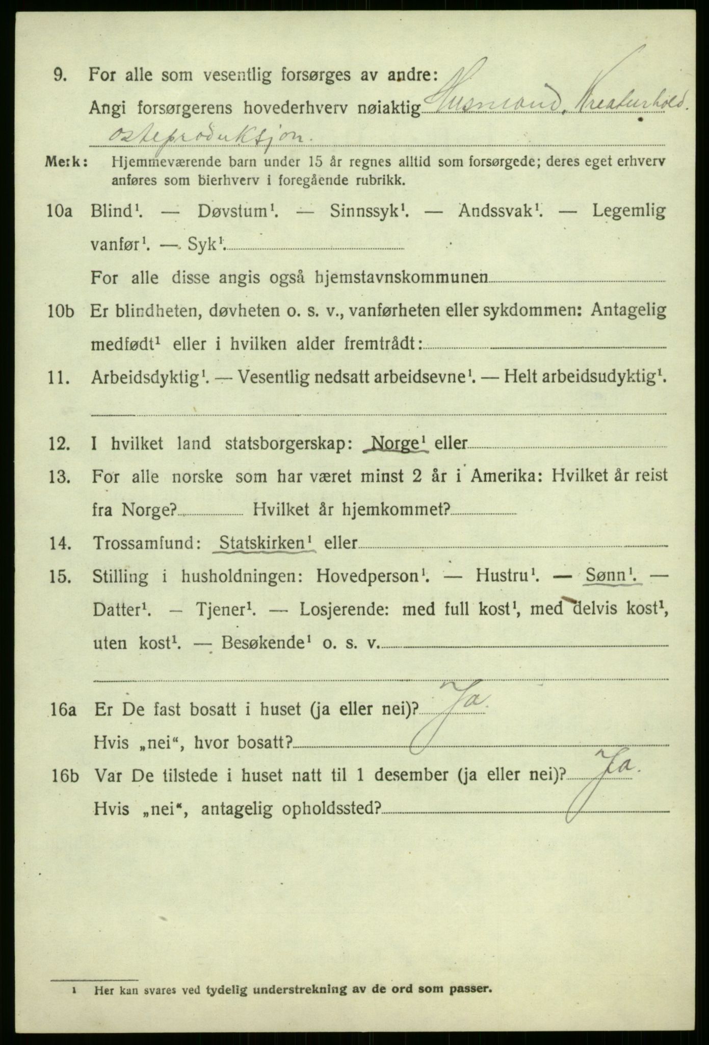 SAB, 1920 census for Årdal, 1920, p. 2968