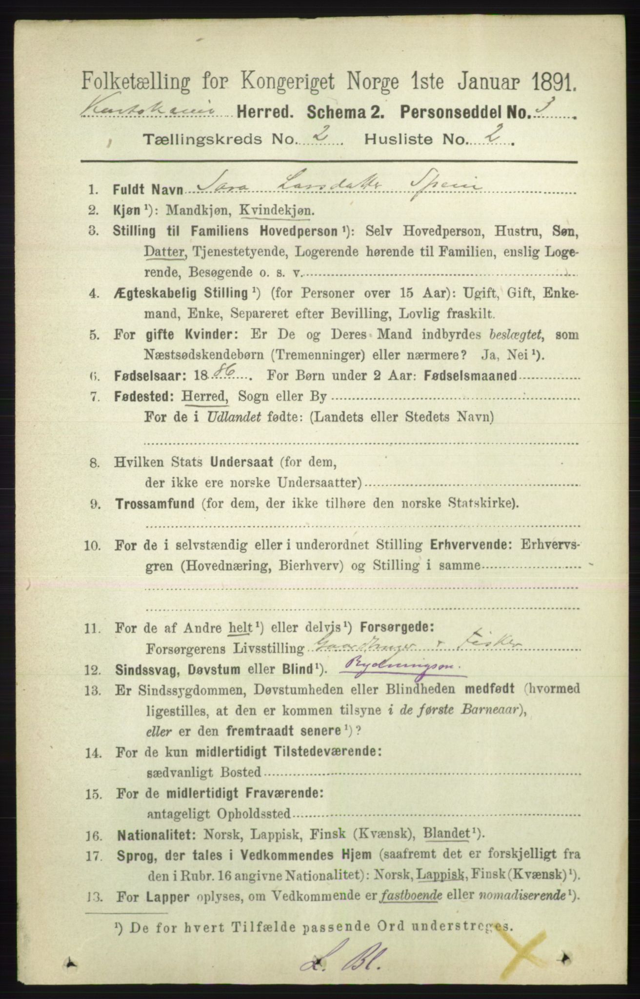 RA, 1891 census for 2011 Kautokeino, 1891, p. 329