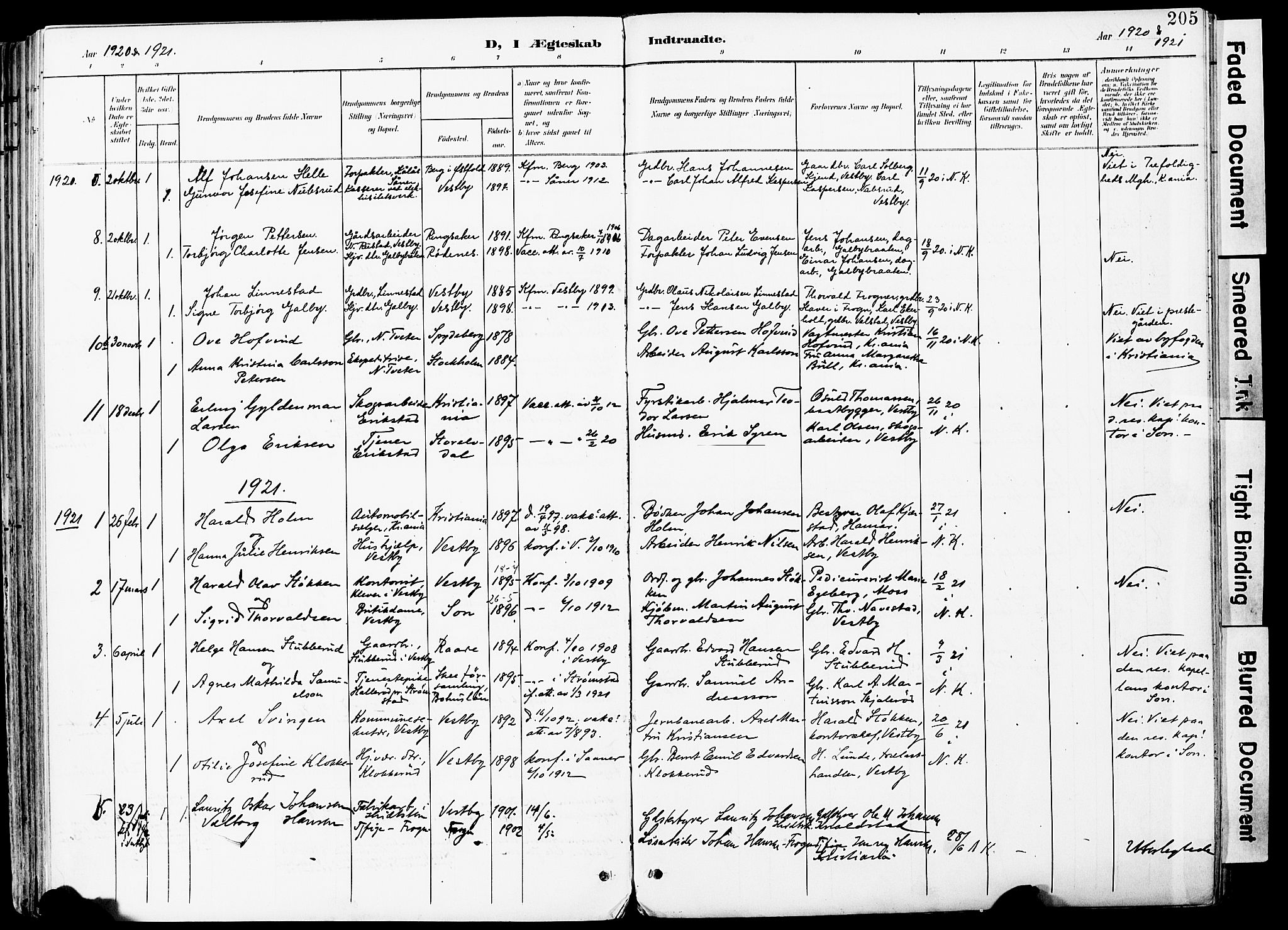 Vestby prestekontor Kirkebøker, AV/SAO-A-10893/F/Fa/L0010: Parish register (official) no. I 10, 1900-1926, p. 205