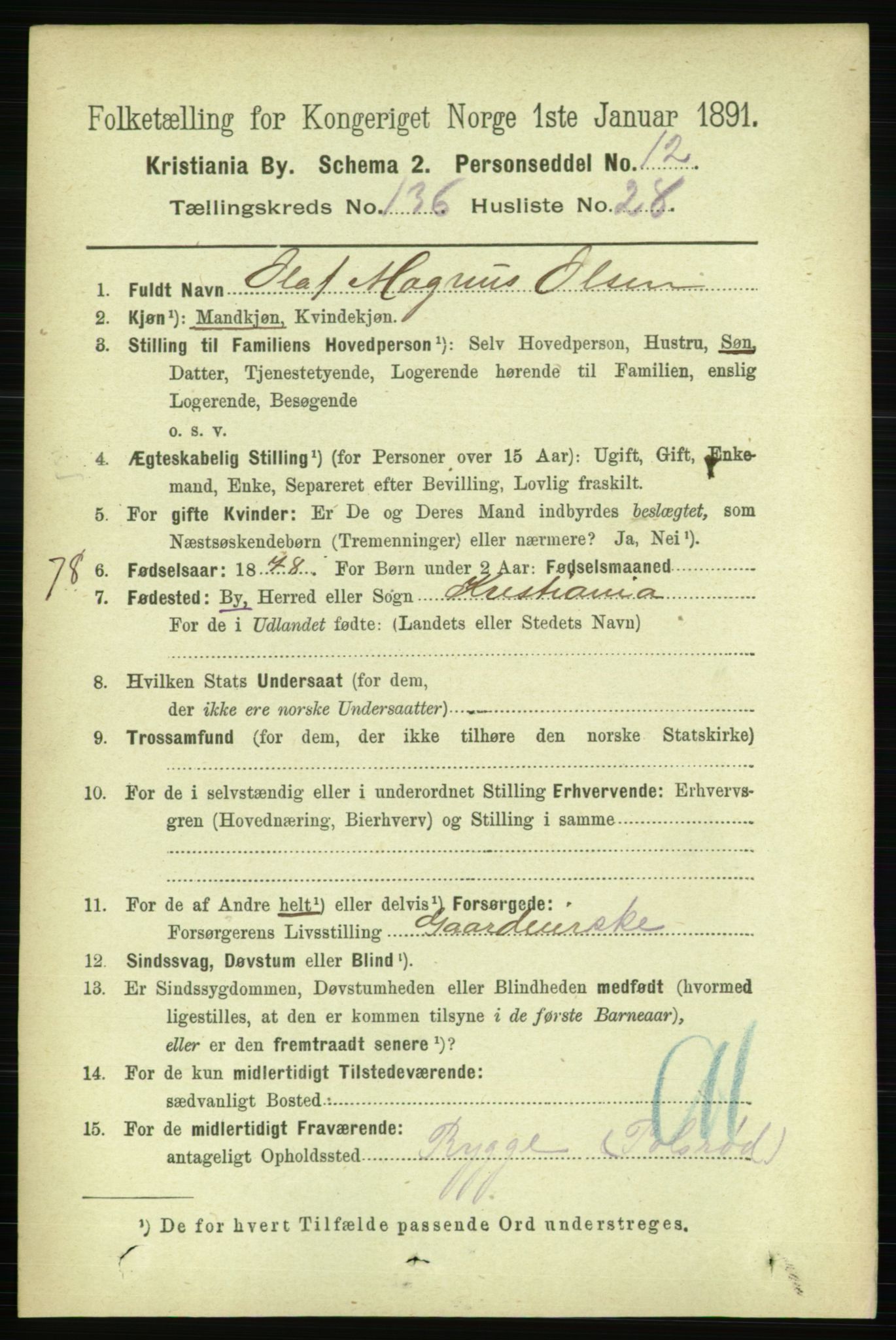 RA, 1891 census for 0301 Kristiania, 1891, p. 76043
