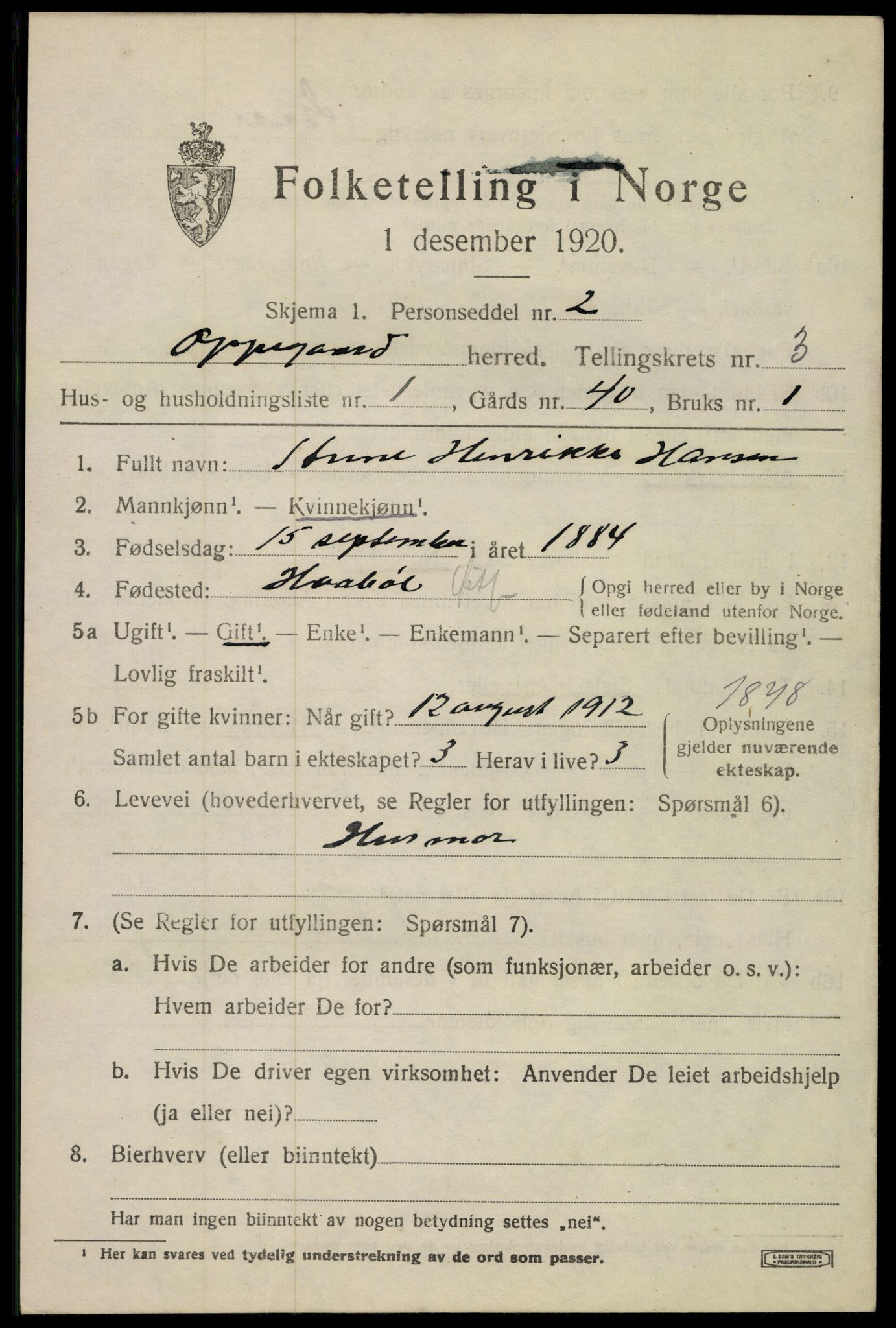 SAO, 1920 census for Oppegård, 1920, p. 4695