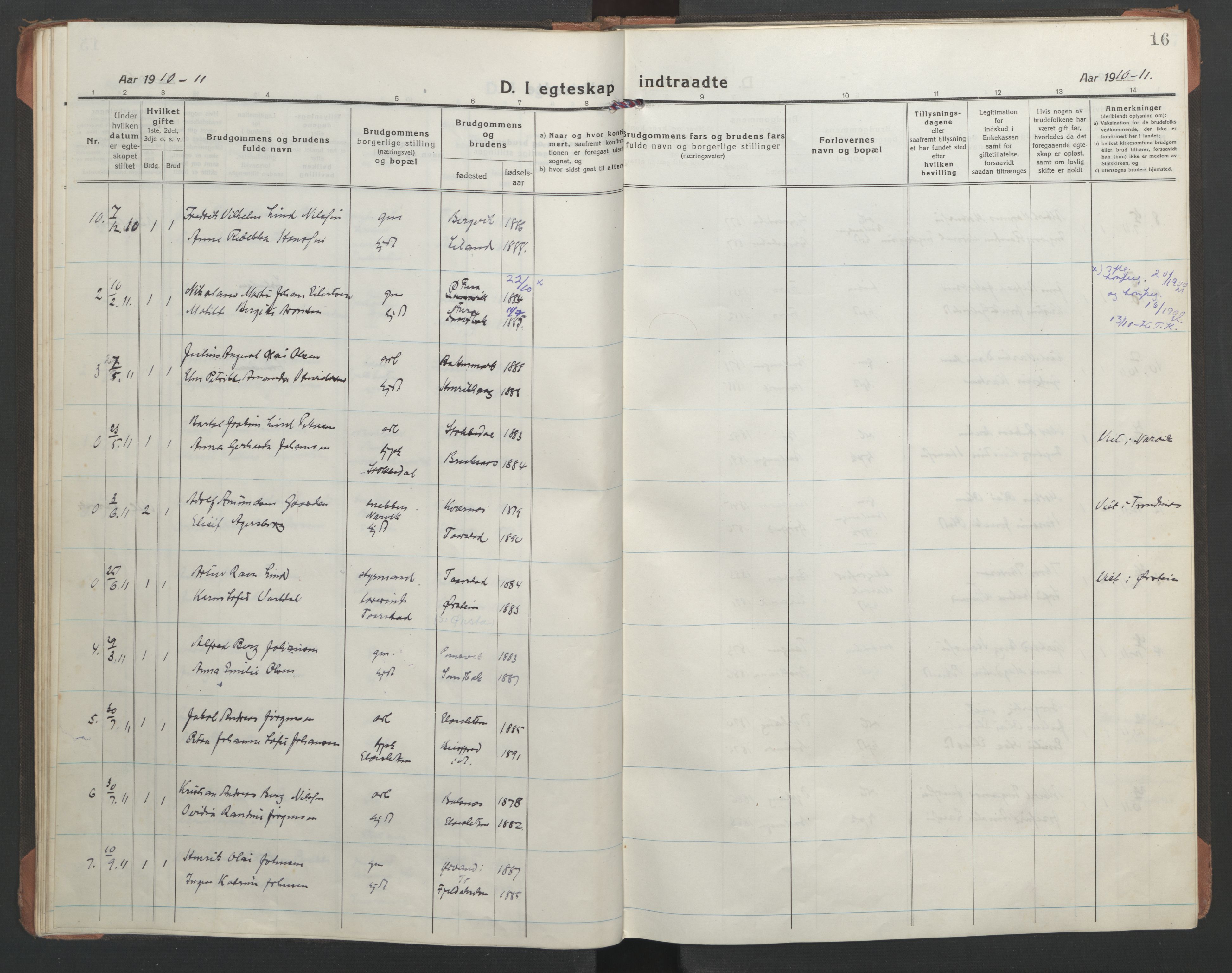 Ministerialprotokoller, klokkerbøker og fødselsregistre - Nordland, AV/SAT-A-1459/863/L0902: Parish register (official) no. 863A14, 1906-1937, p. 16