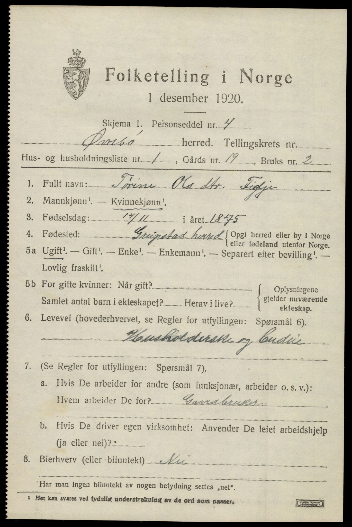 SAK, 1920 census for Øvrebø, 1920, p. 678